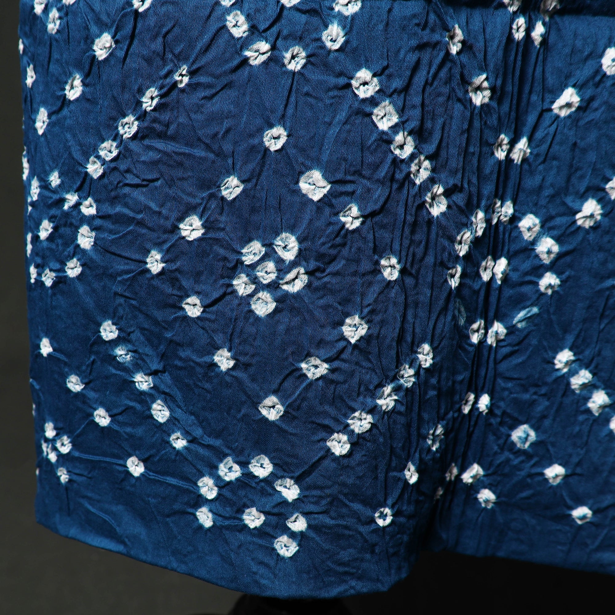 Blue - Kutch Tie-Dye Satin Cotton Bandhani 3pc Unstitched Dress Material 35 - Image 5