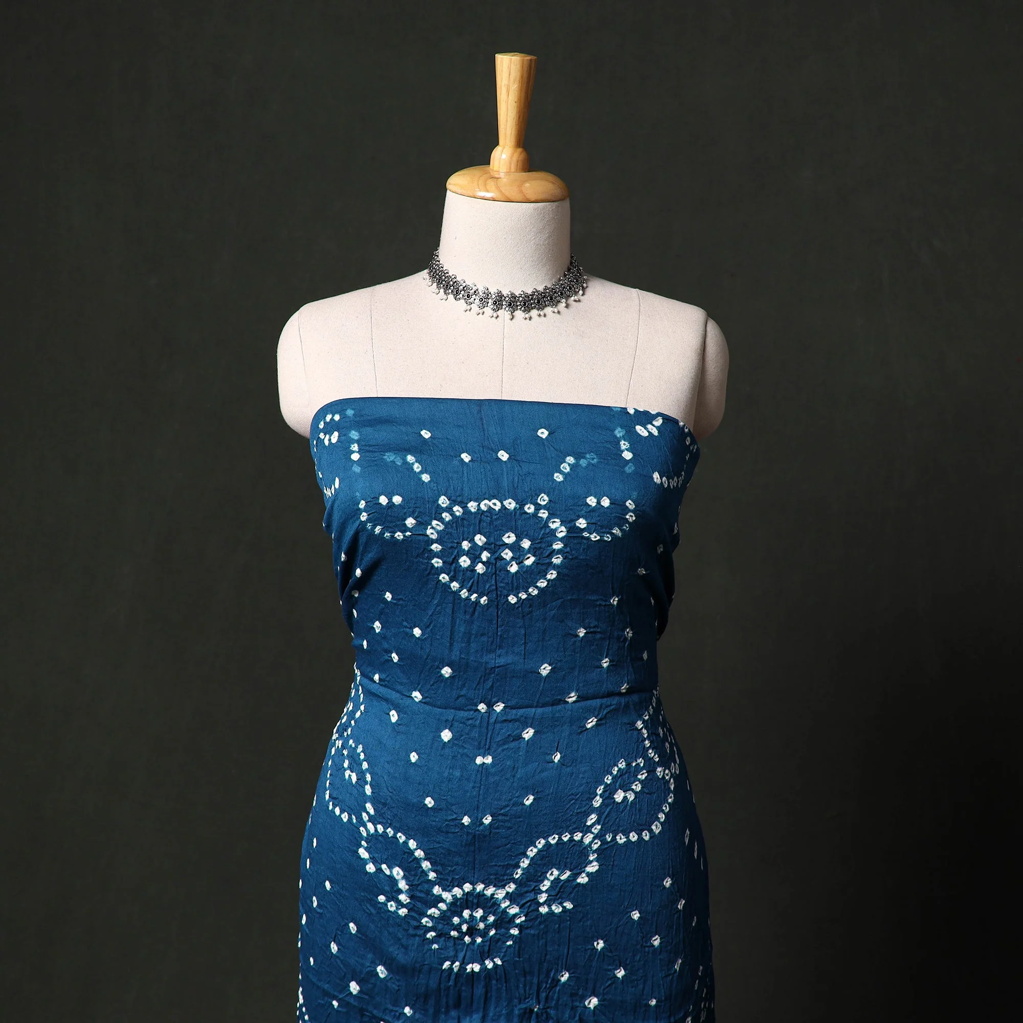 Blue - Kutch Tie-Dye Satin Cotton Bandhani 3pc Unstitched Dress Material 38 - Image 2