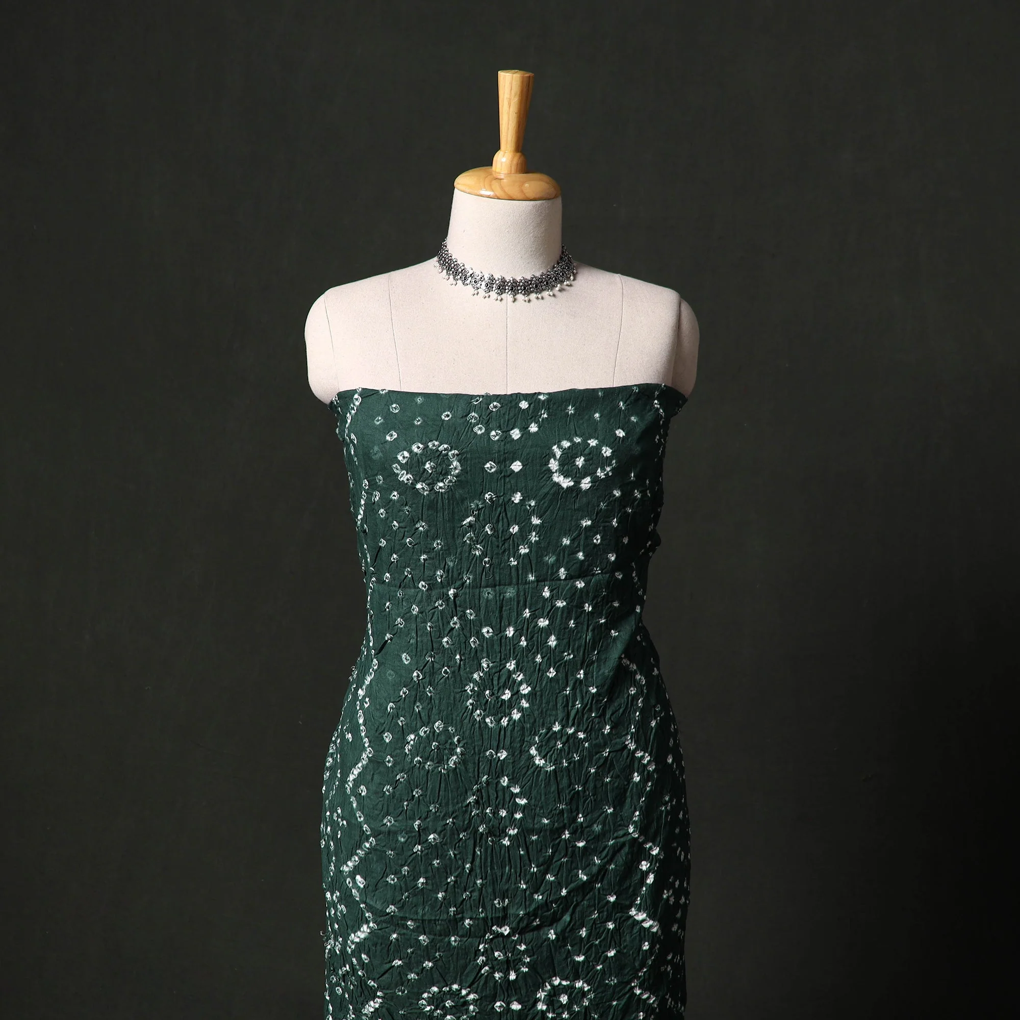 Green - Kutch Tie-Dye Satin Cotton Bandhani 3pc Unstitched Dress Material 42 - Image 2