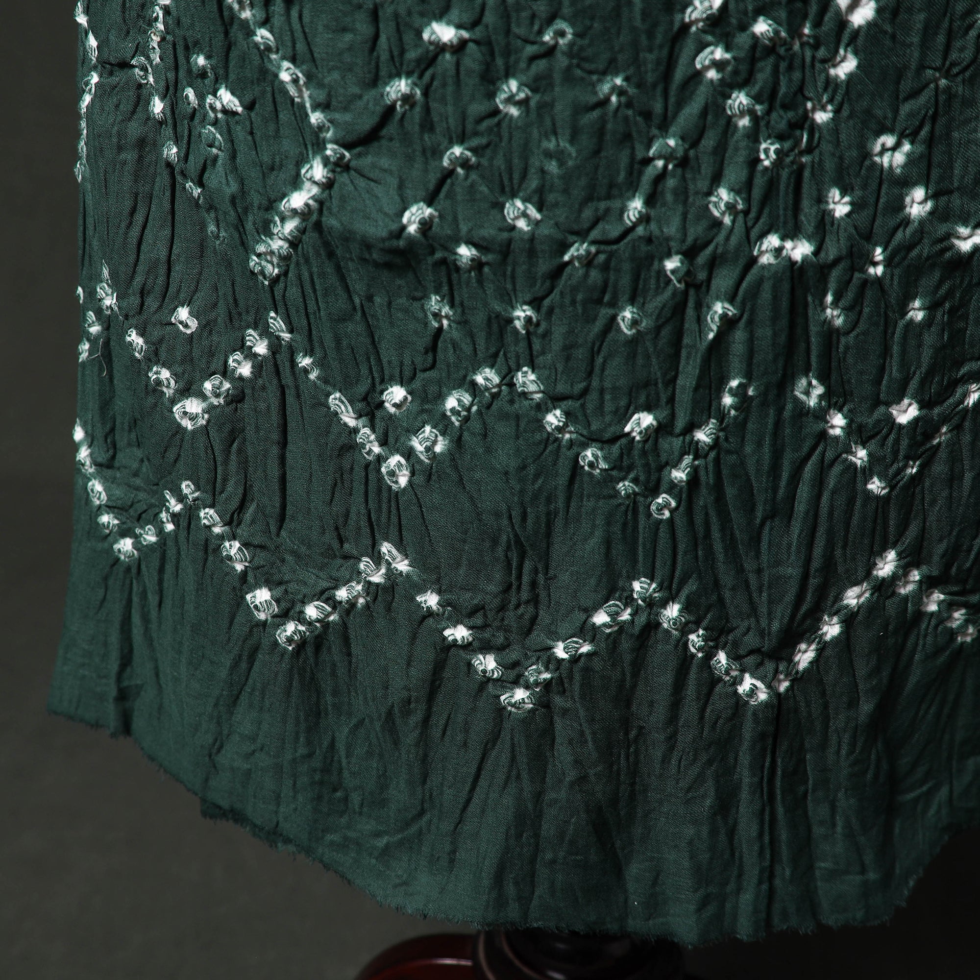Green - Kutch Tie-Dye Satin Cotton Bandhani 3pc Unstitched Dress Material 42 - Image 5