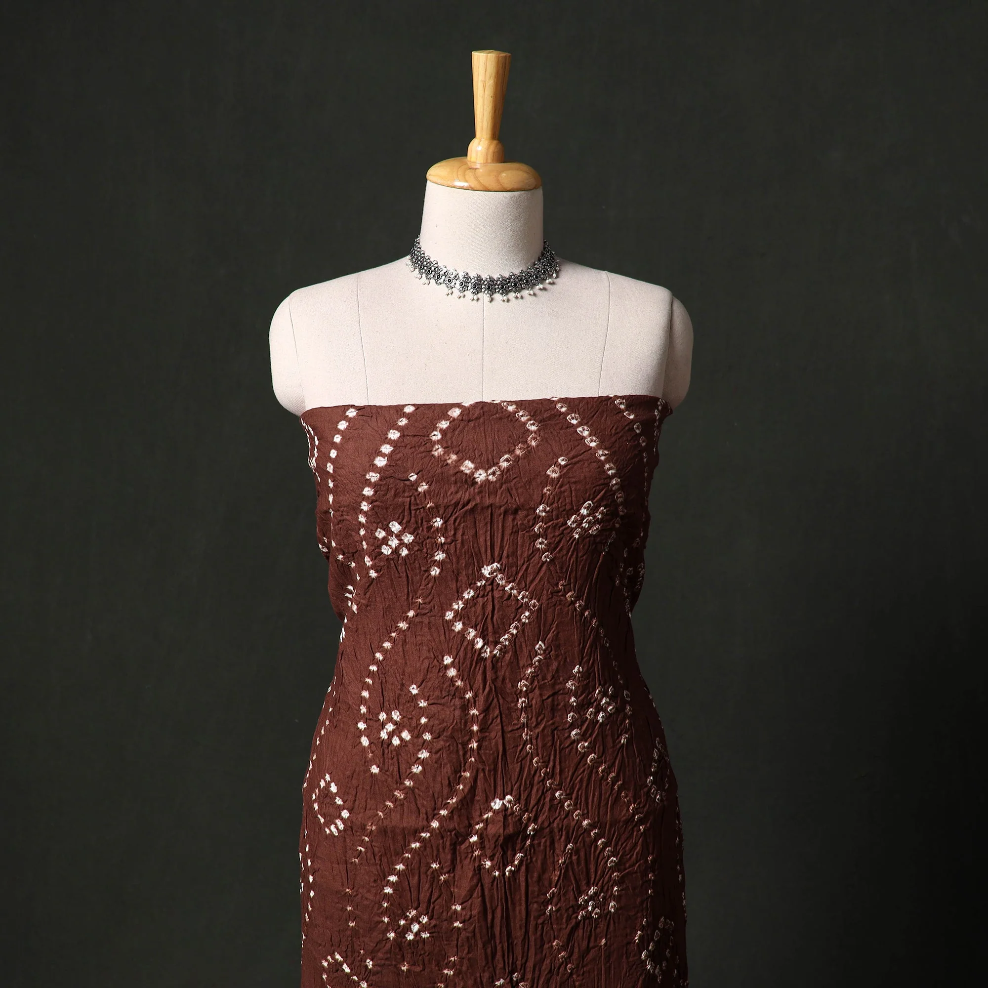 Brown - Kutch Tie-Dye Satin Cotton Bandhani 3pc Unstitched Dress Material 44 - Image 2