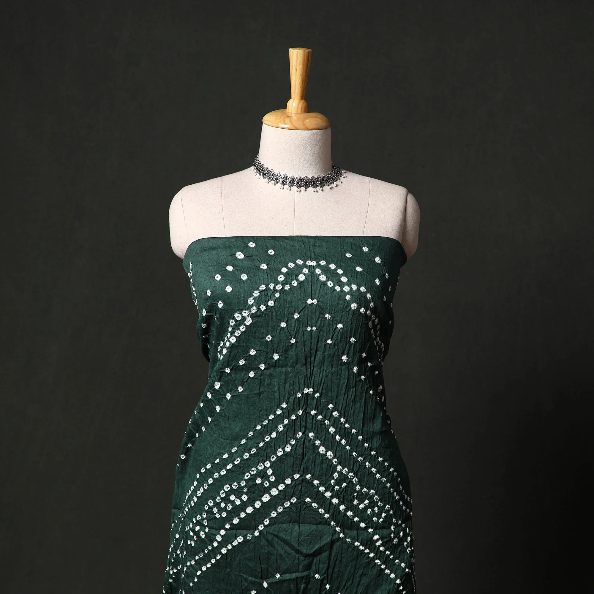 Green - Kutch Tie-Dye Satin Cotton Bandhani 3pc Unstitched Dress Material 59 - Image 2