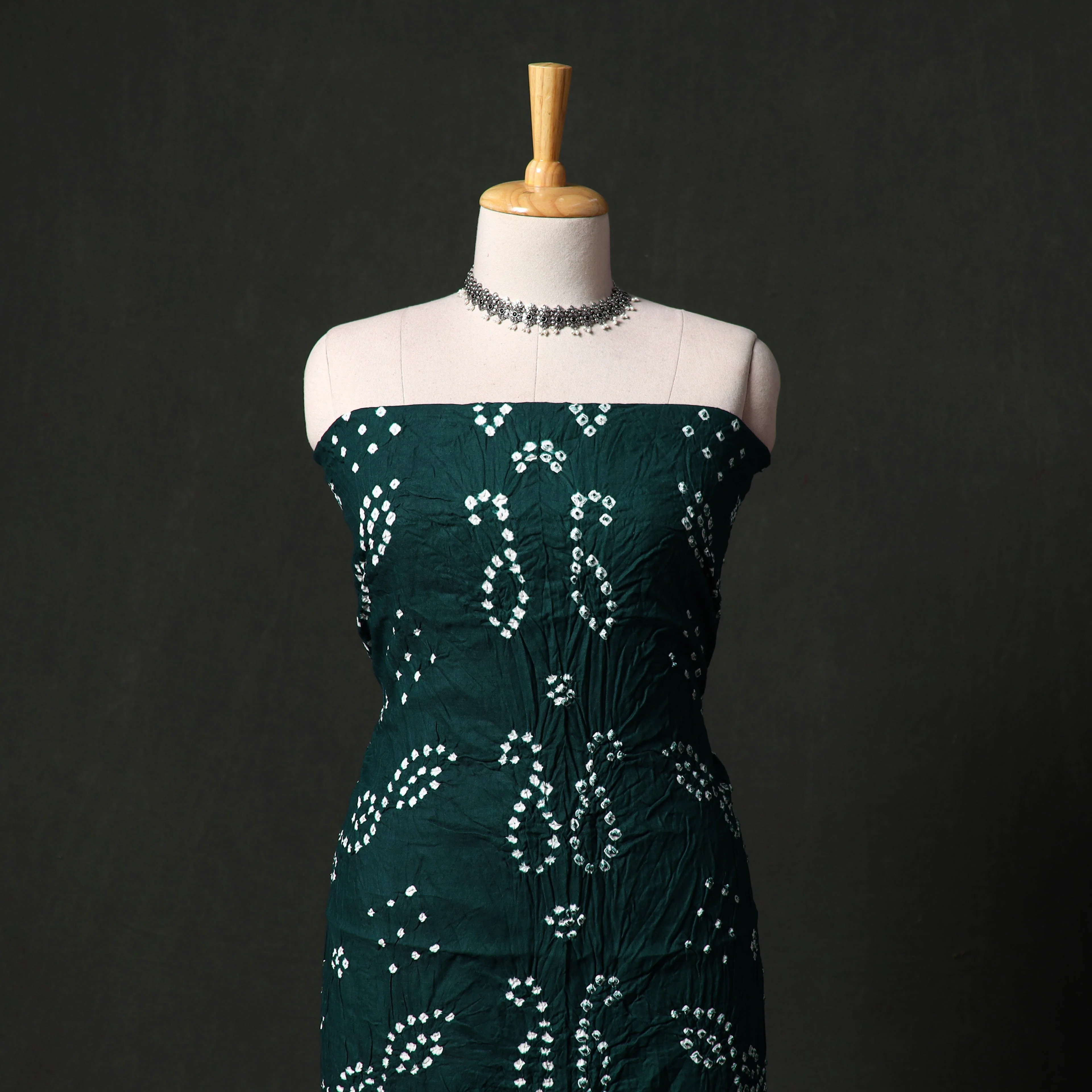 Green - Kutch Tie-Dye Satin Cotton Bandhani 3pc Unstitched Dress Material 62 - Image 2