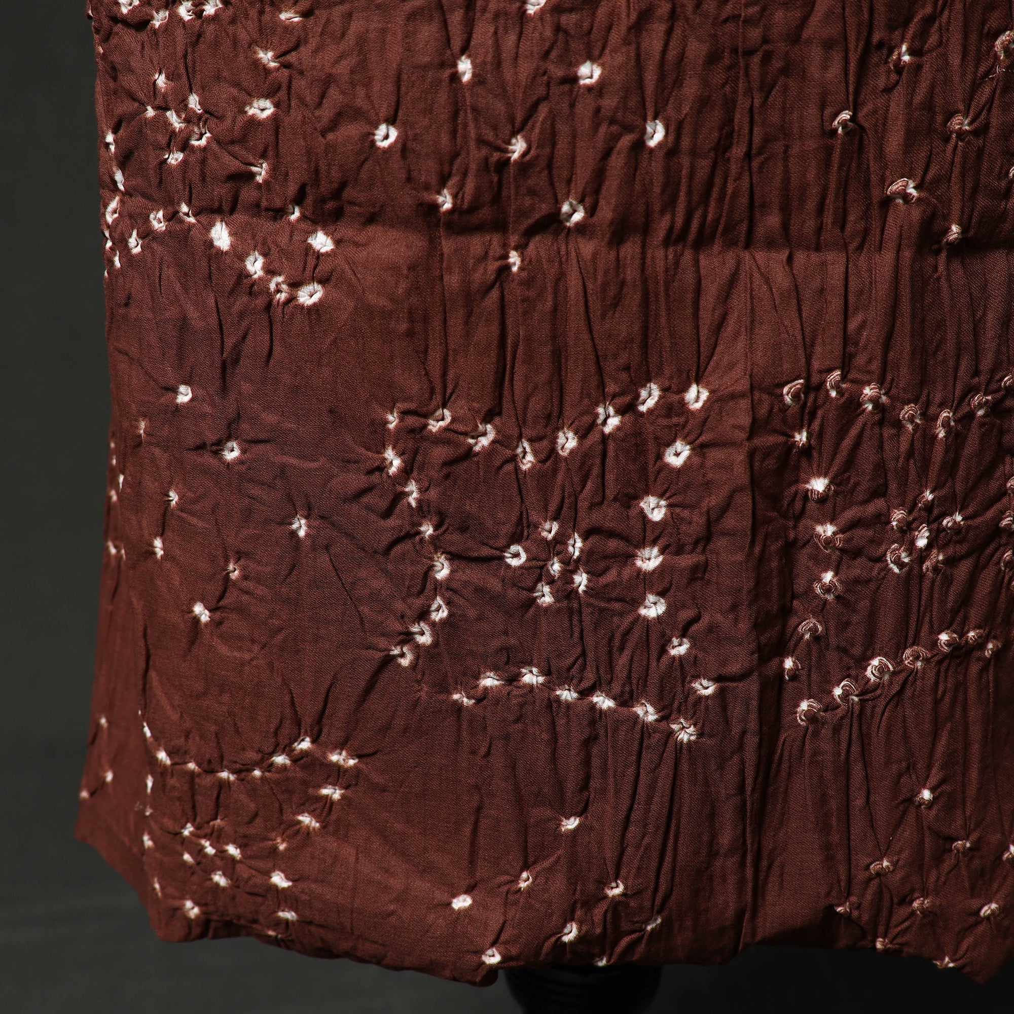 Brown - Kutch Tie-Dye Satin Cotton Bandhani 3pc Unstitched Dress Material 63 - Image 5