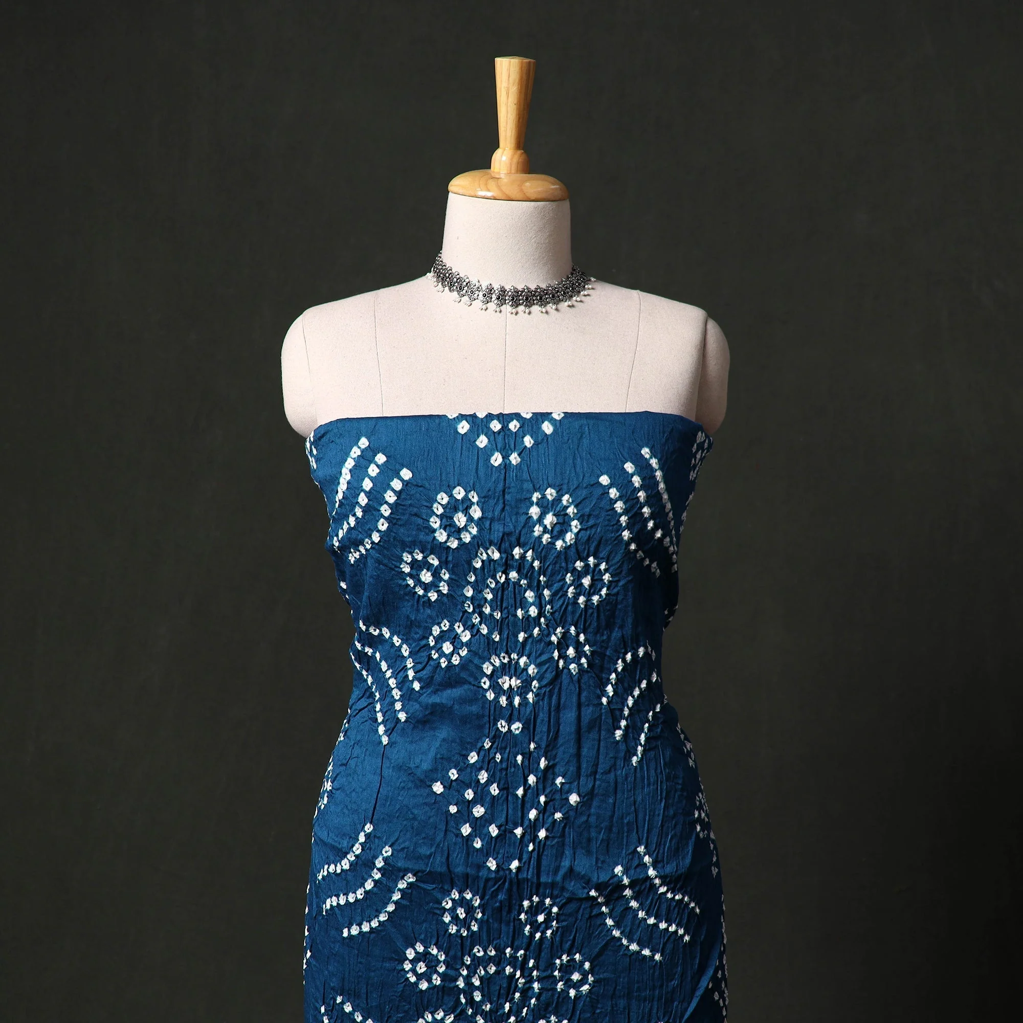 Blue - Kutch Tie-Dye Satin Cotton Bandhani 3pc Unstitched Dress Material 70 - Image 2
