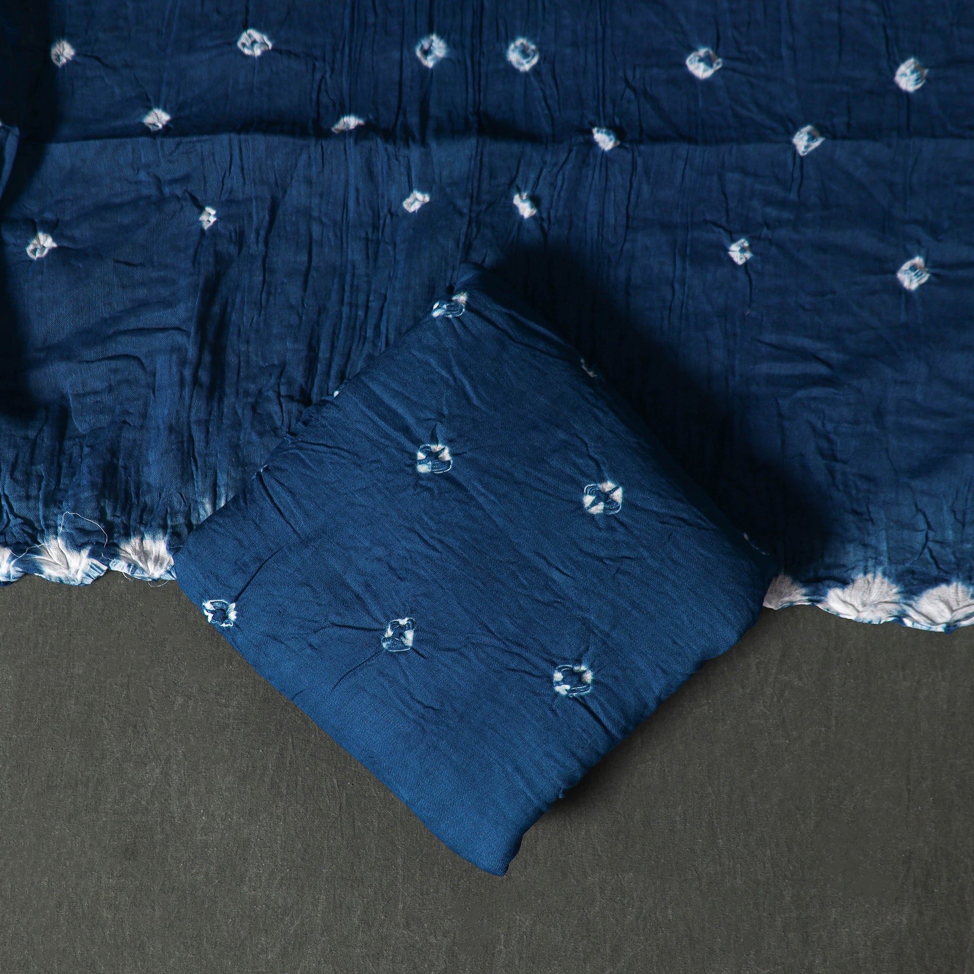 Blue - Kutch Tie-Dye Satin Cotton Bandhani 3pc Unstitched Dress Material 70 - Image 4