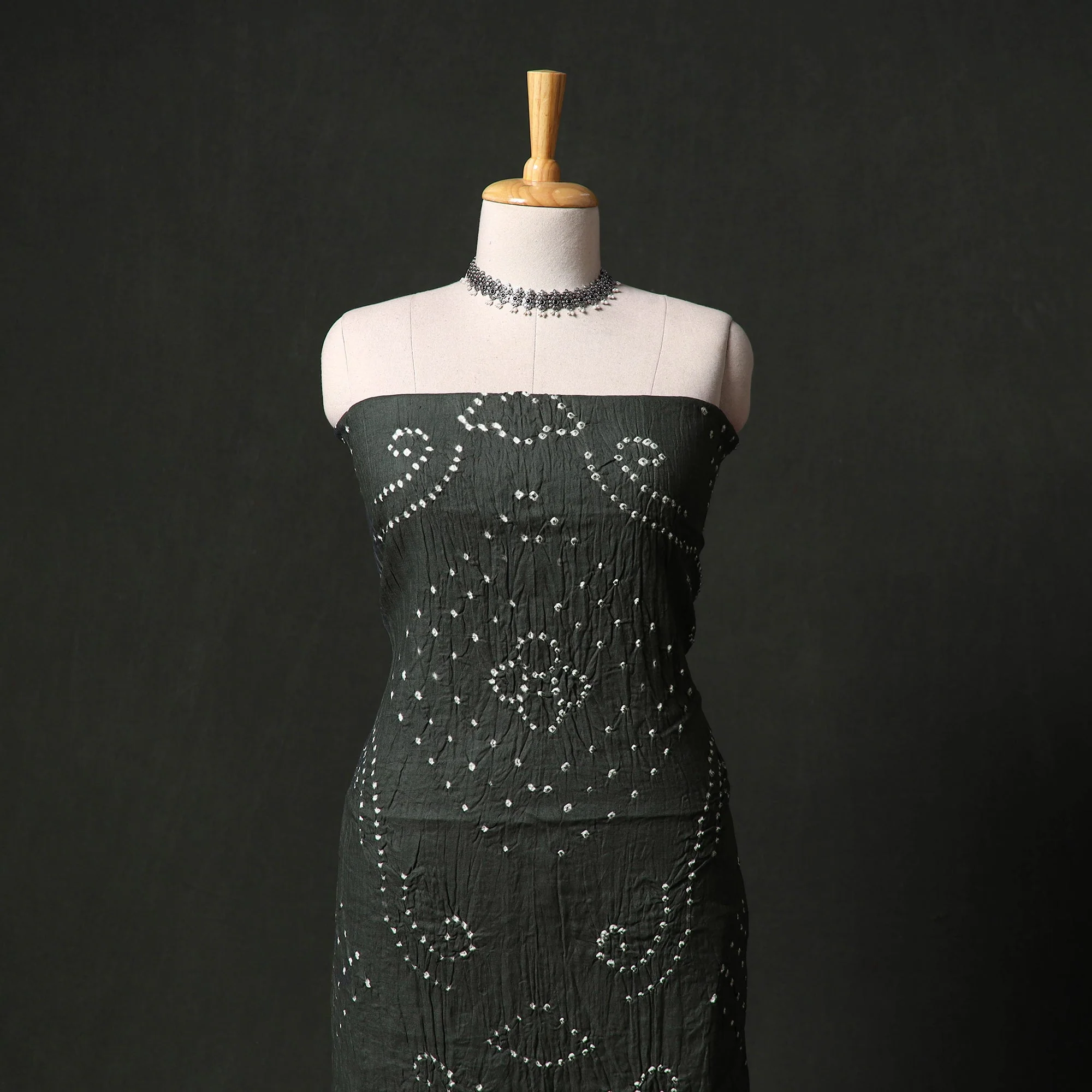 Grey - Kutch Tie-Dye Satin Cotton Bandhani 3pc Unstitched Dress Material 72 - Image 2