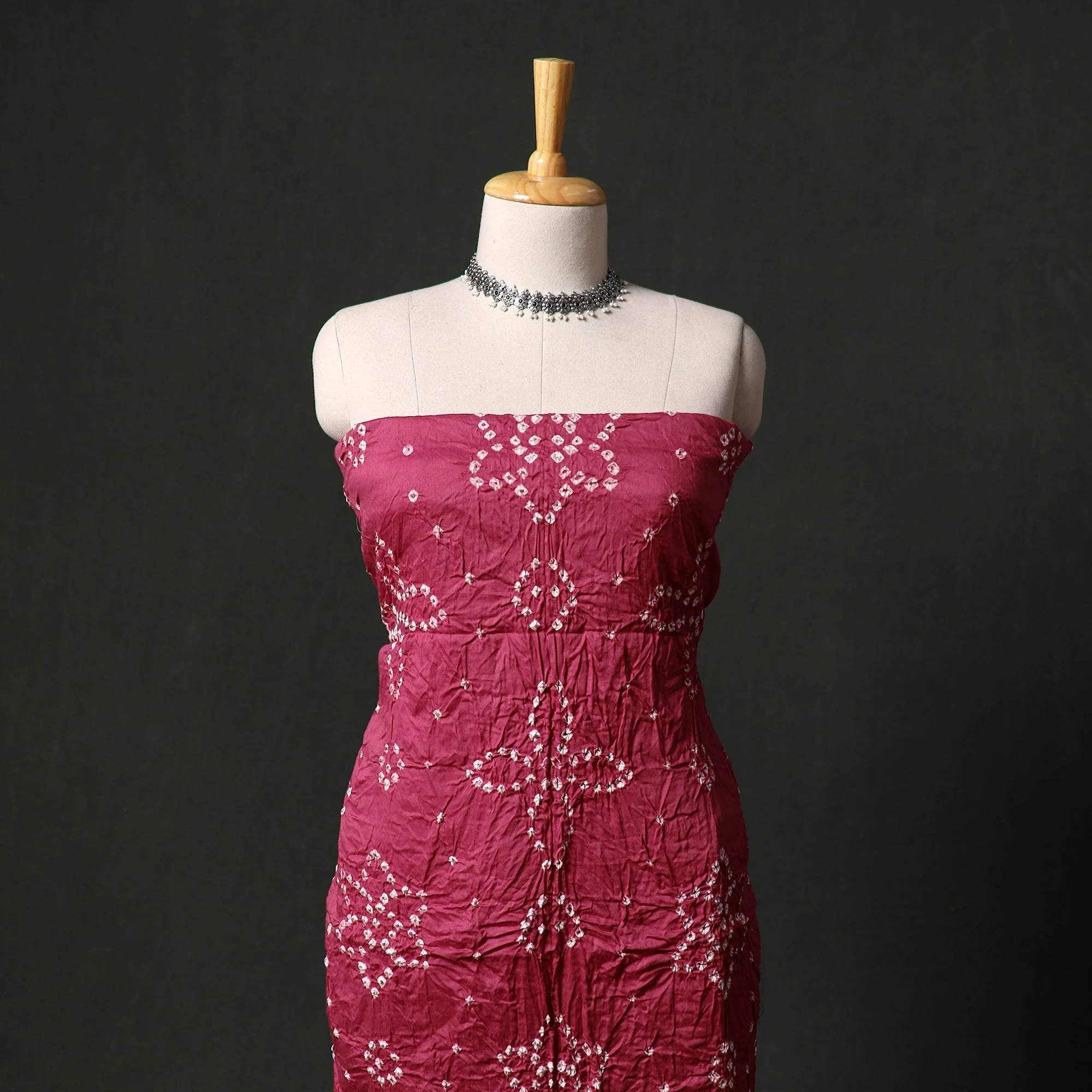 Pink - Kutch Tie-Dye Satin Cotton Bandhani 3pc Unstitched Dress Material 73 - Image 2