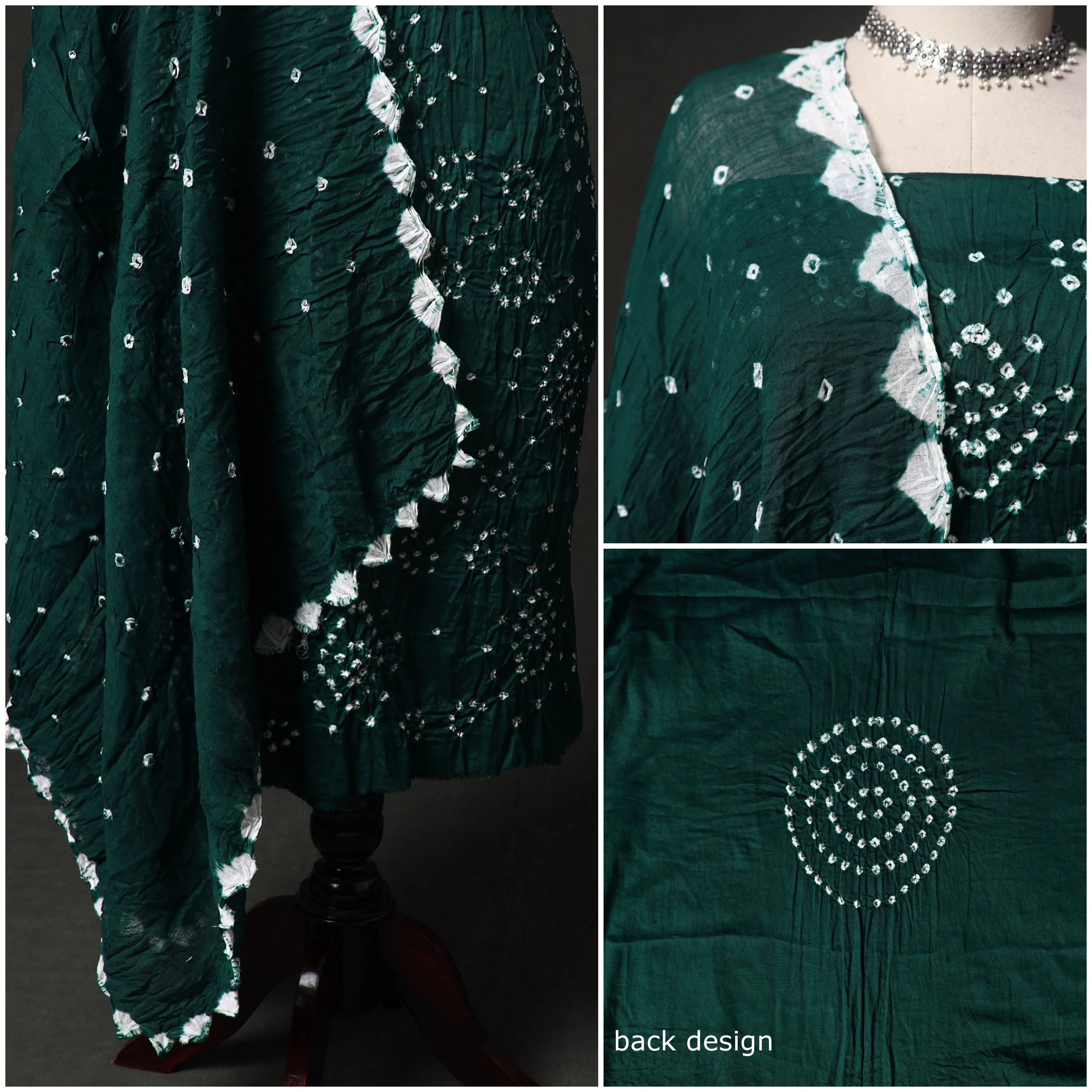 Green - Kutch Tie-Dye Satin Cotton Bandhani 3pc Unstitched Dress Material 75 - Image 3