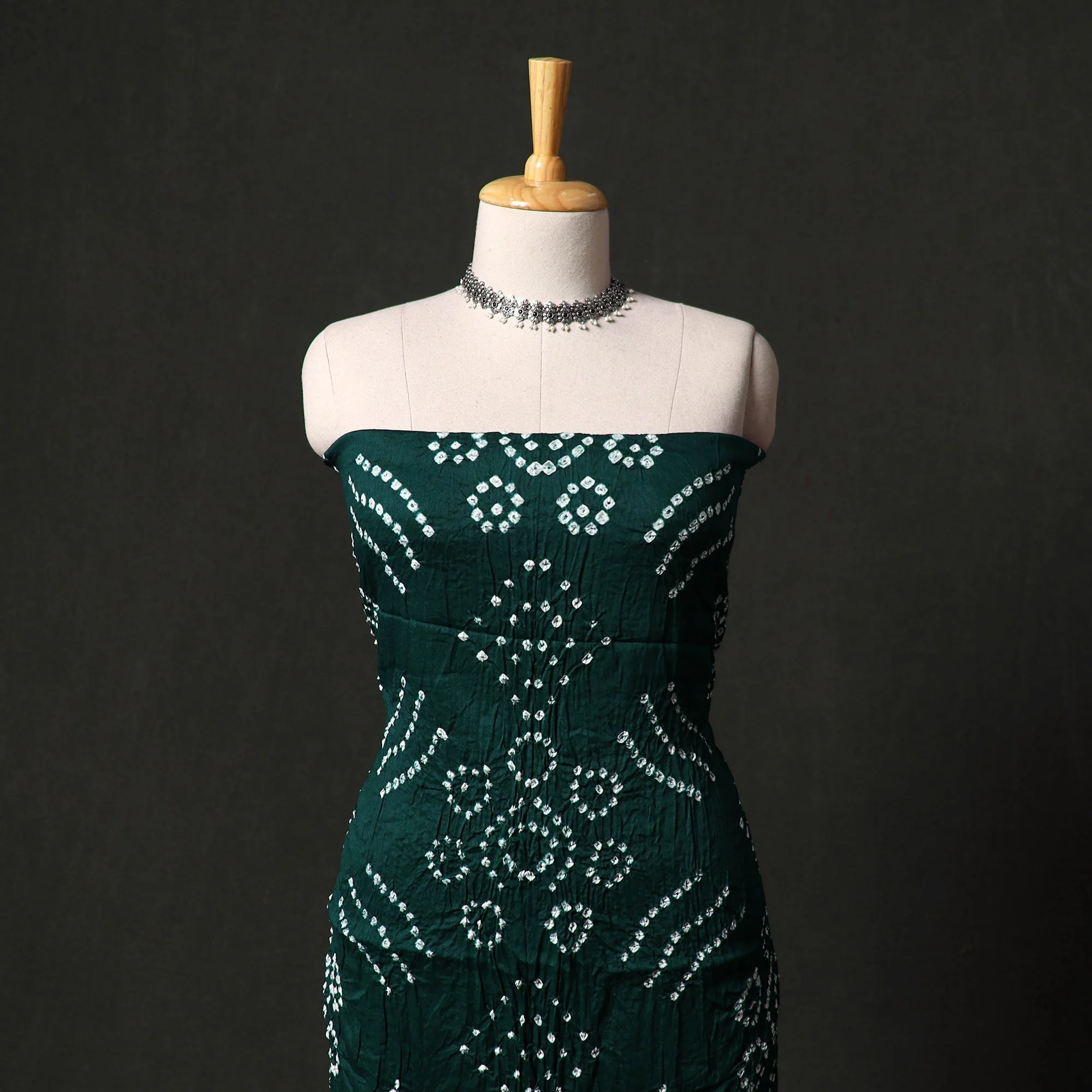 Green - Kutch Tie-Dye Satin Cotton Bandhani 3pc Unstitched Dress Material 81 - Image 2