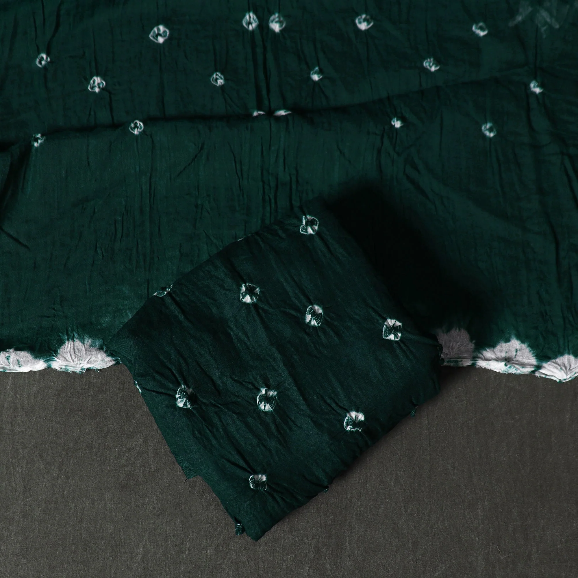 Green - Kutch Tie-Dye Satin Cotton Bandhani 3pc Unstitched Dress Material 81 - Image 4