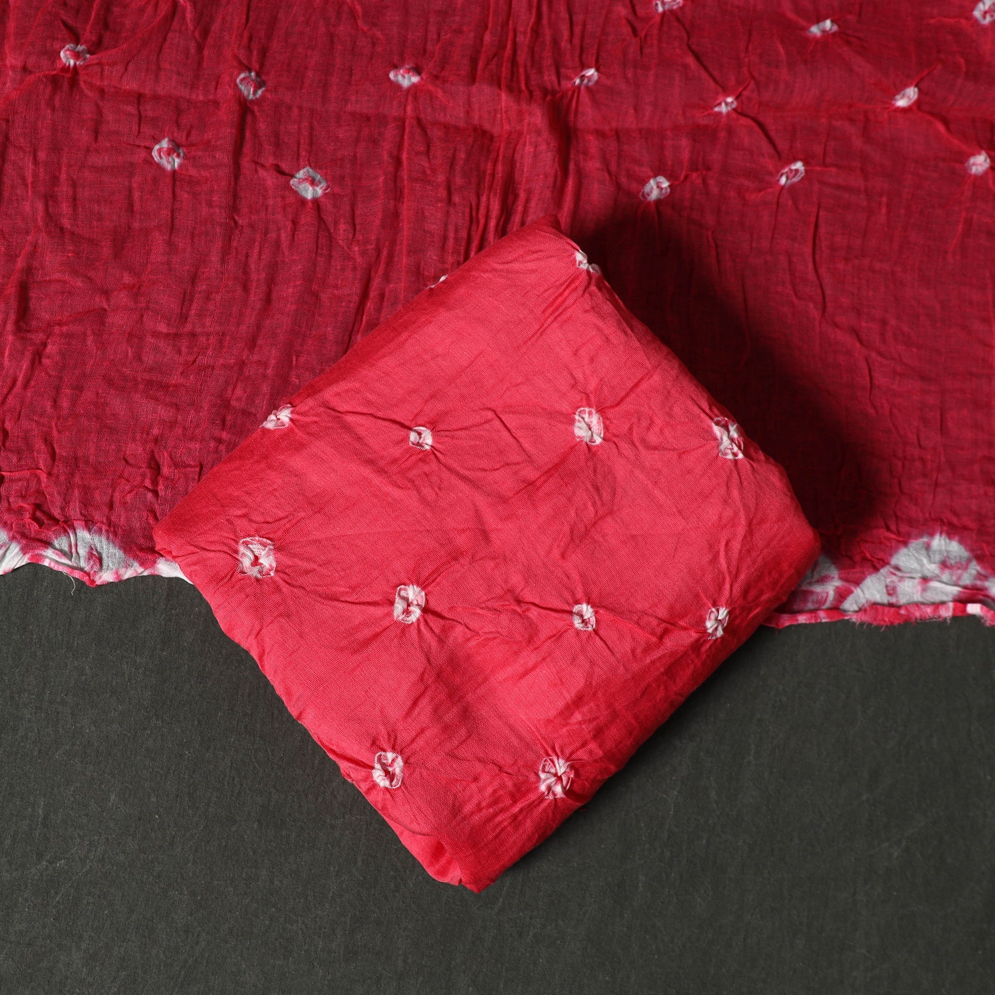 Pink - Kutch Tie-Dye Satin Cotton Bandhani 3pc Unstitched Dress Material 86 - Image 4