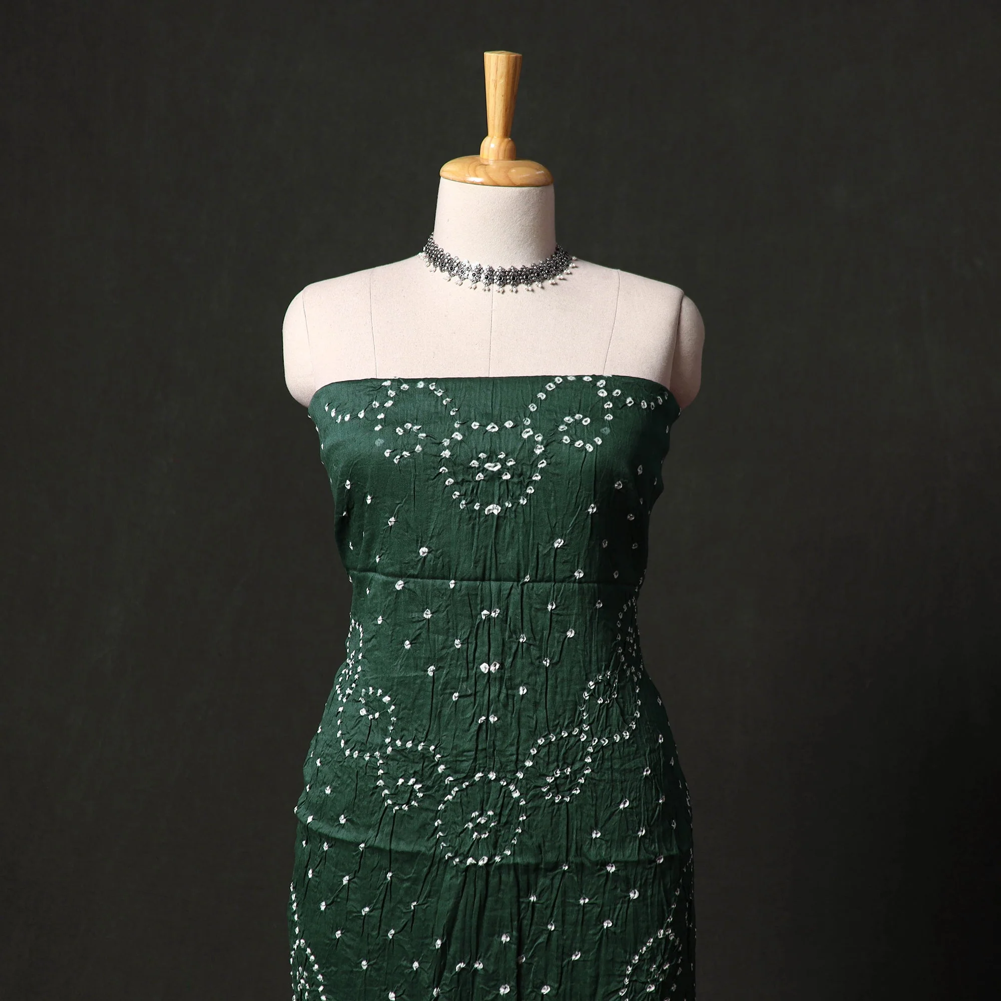 Green - Kutch Tie-Dye Satin Cotton Bandhani 3pc Unstitched Dress Material 87 - Image 2