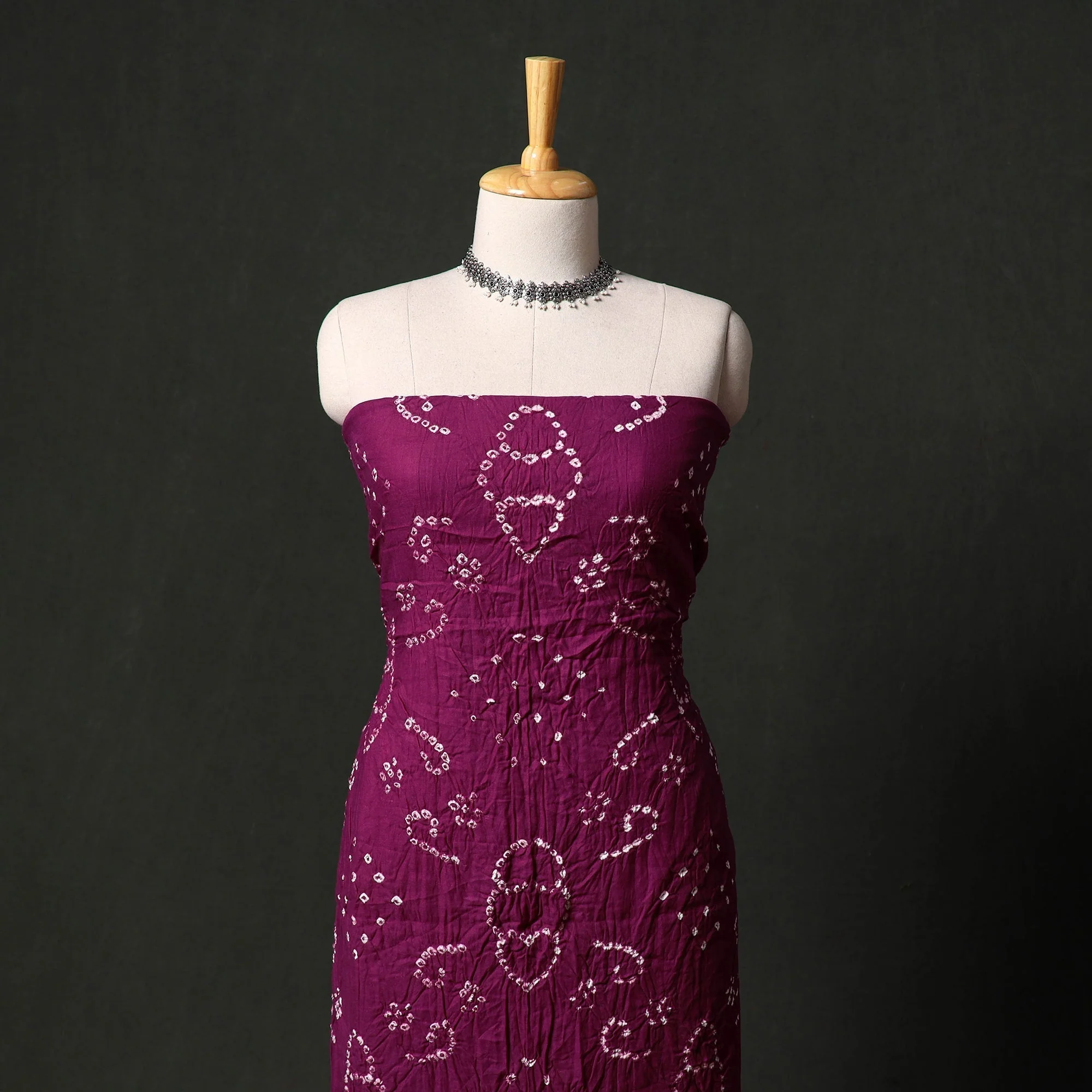 Purple - Kutch Tie-Dye Satin Cotton Bandhani 3pc Unstitched Dress Material 88 - Image 2