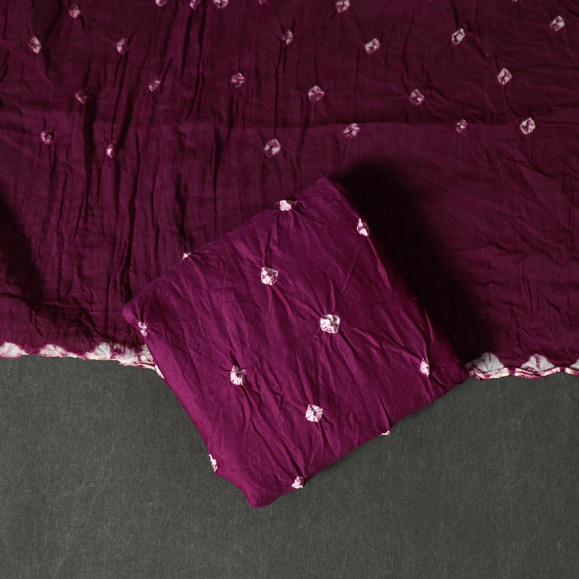 Purple - Kutch Tie-Dye Satin Cotton Bandhani 3pc Unstitched Dress Material 88 - Image 4