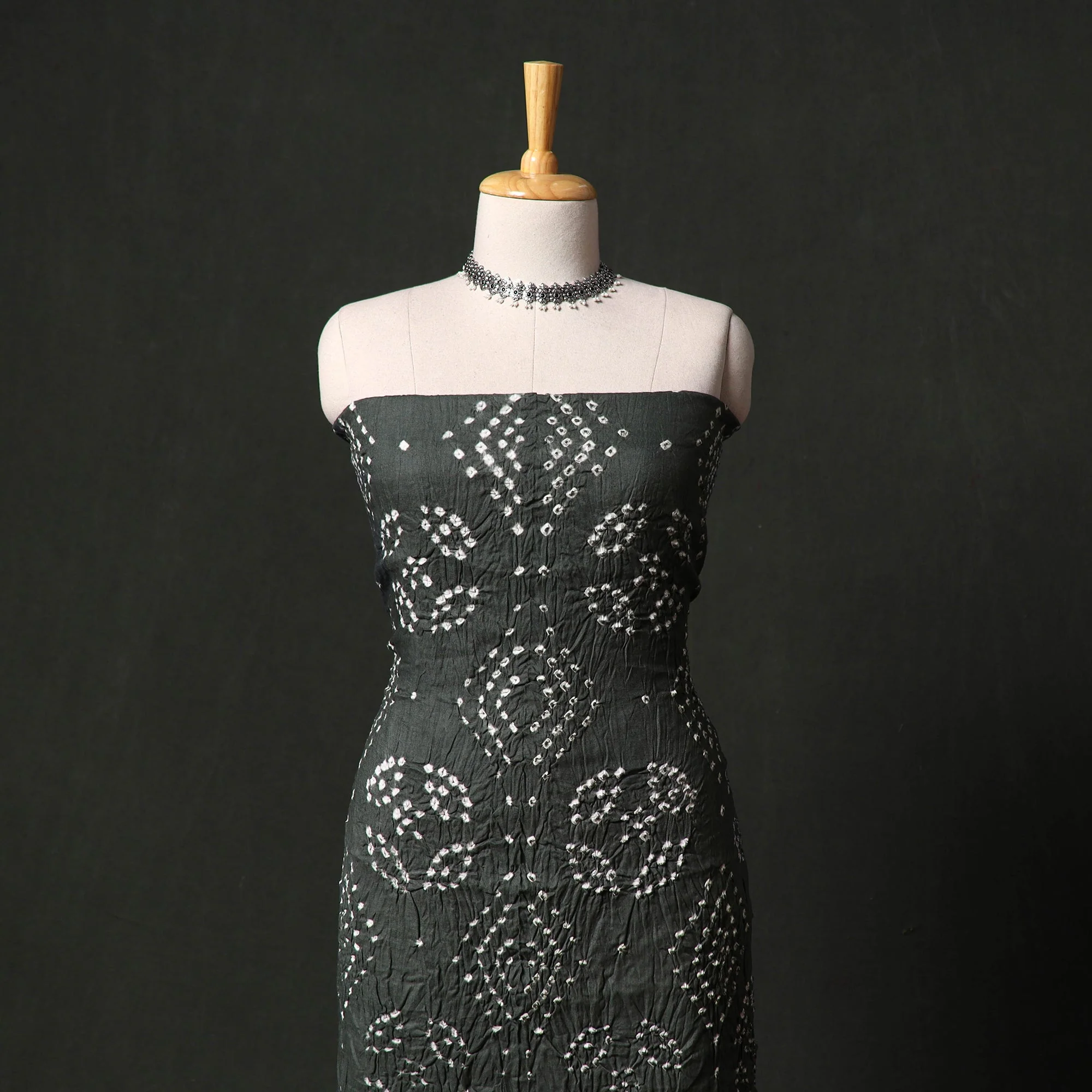 Grey - Kutch Tie-Dye Satin Cotton Bandhani 3pc Unstitched Dress Material 89 - Image 2
