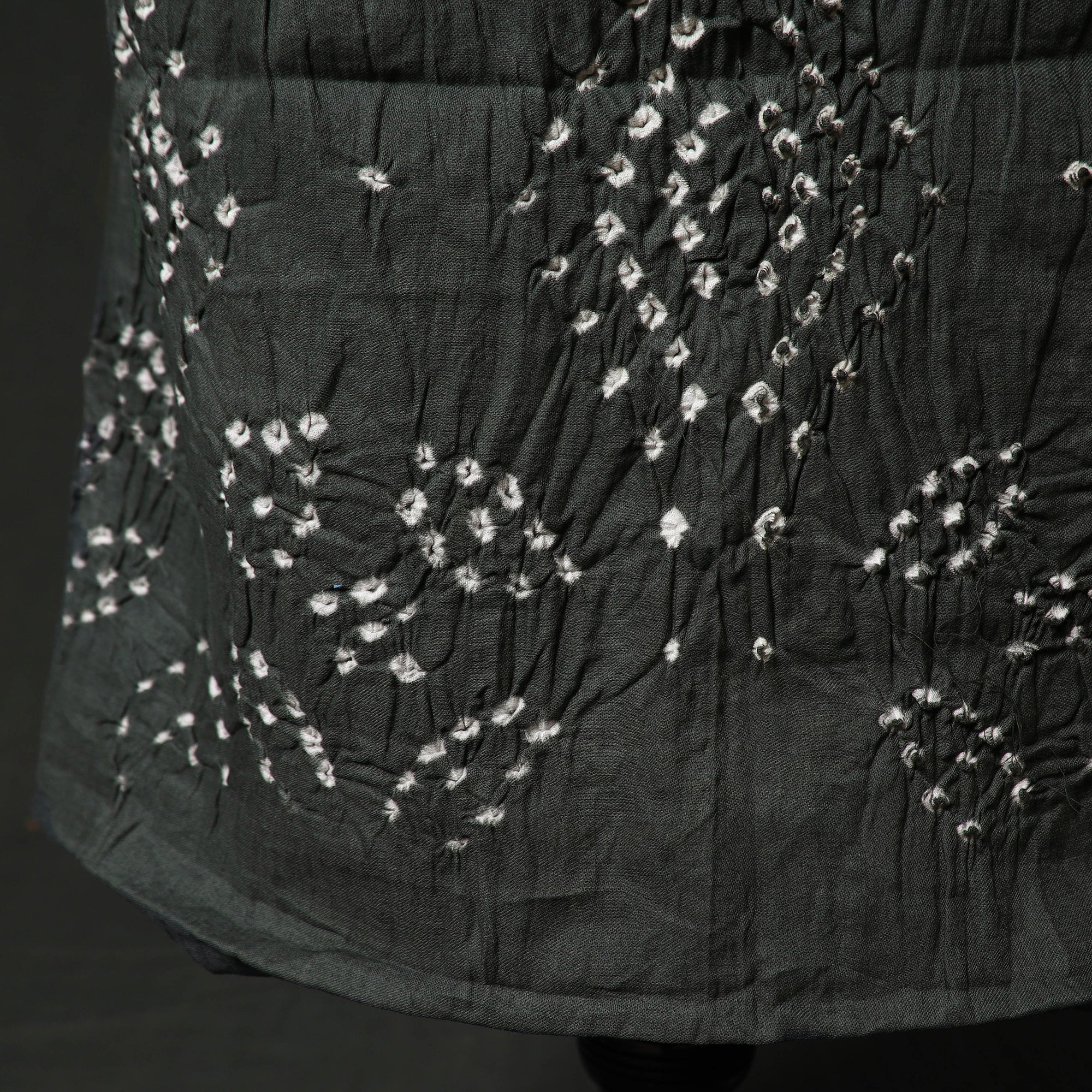 Grey - Kutch Tie-Dye Satin Cotton Bandhani 3pc Unstitched Dress Material 89 - Image 5