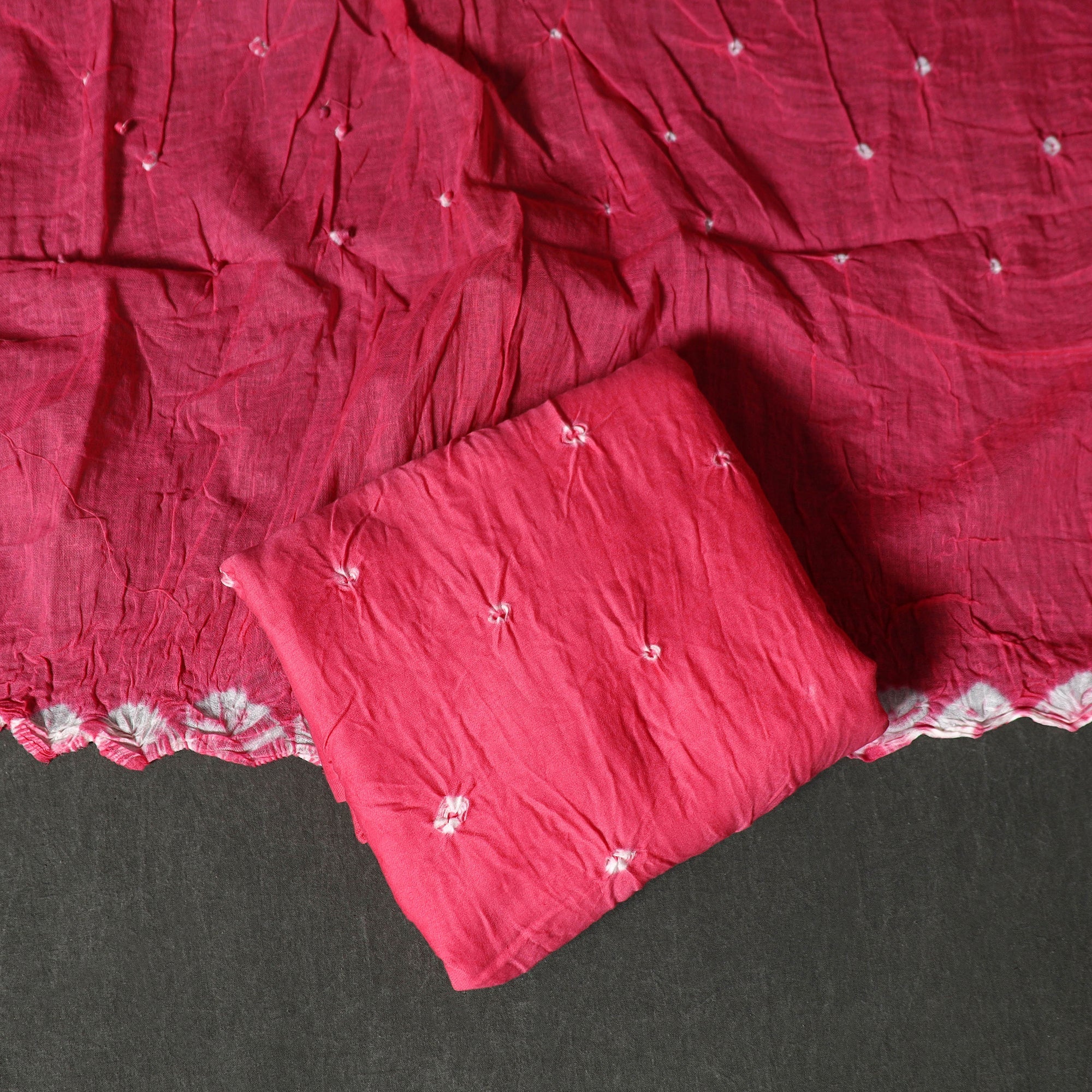 Pink - Kutch Tie-Dye Satin Cotton Bandhani 3pc Unstitched Dress Material 90 - Image 4
