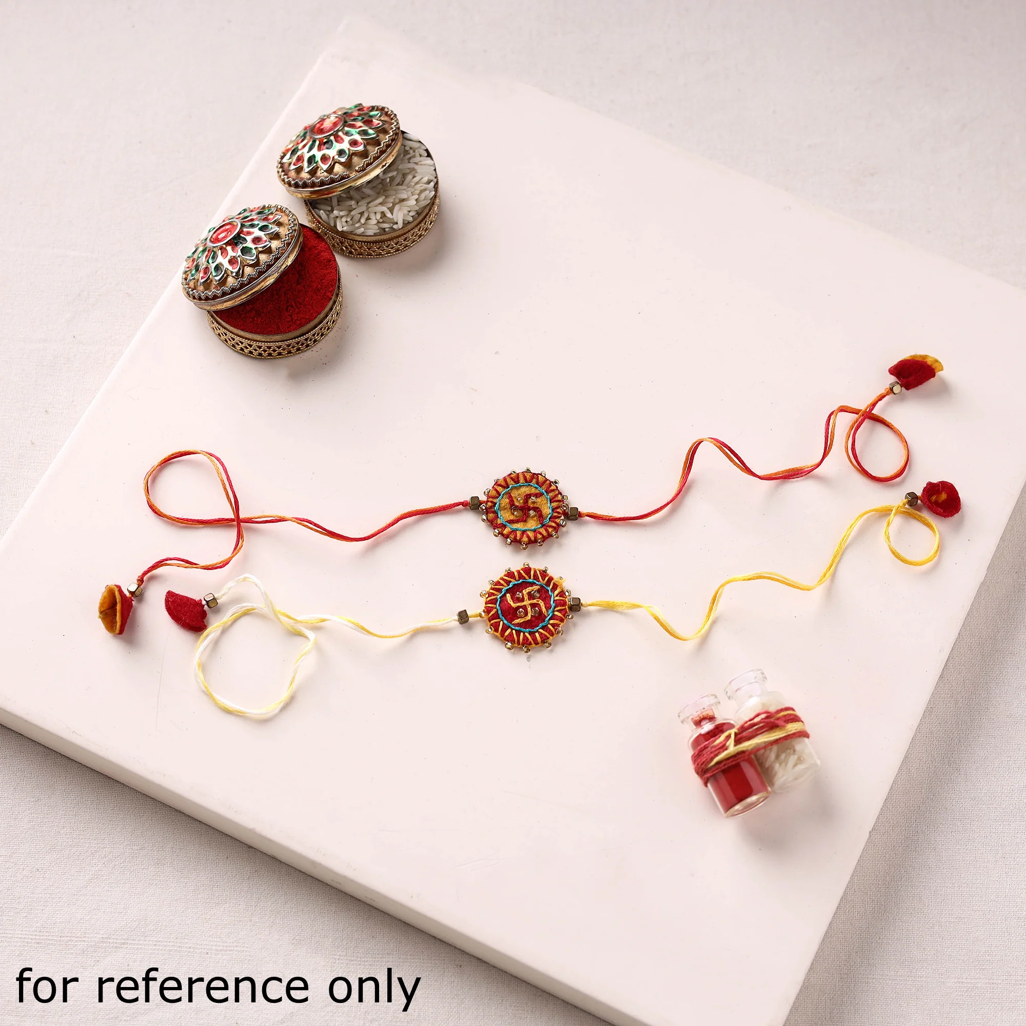 Leaf Ornament - Hand Embroidered Bead Work Felt Lumba Rakhi 62 - Image 4