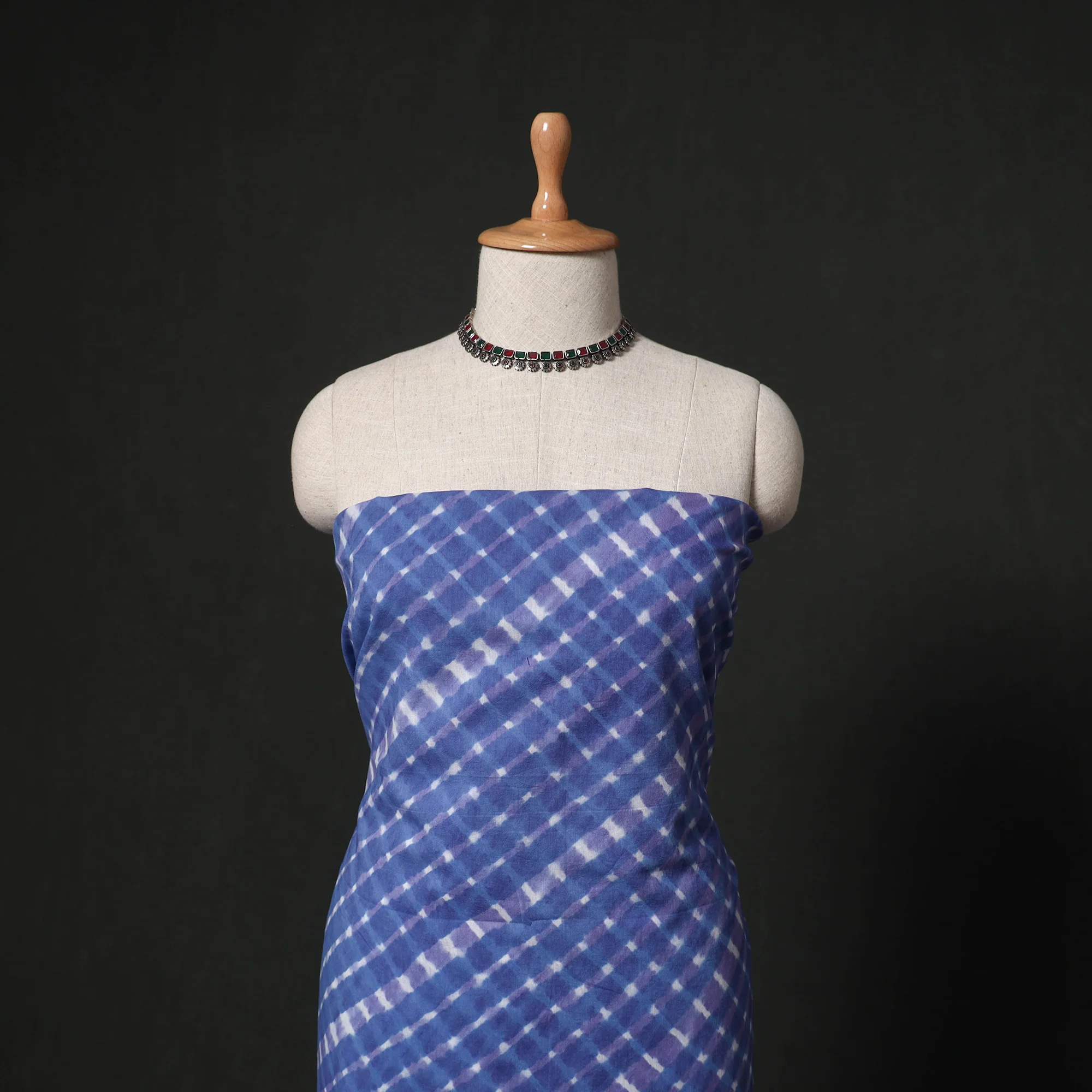 Leheriya Tie-Dye 2pc Cotton Unstitched Dress Material Kurta Set with Earrings 07 - Image 2