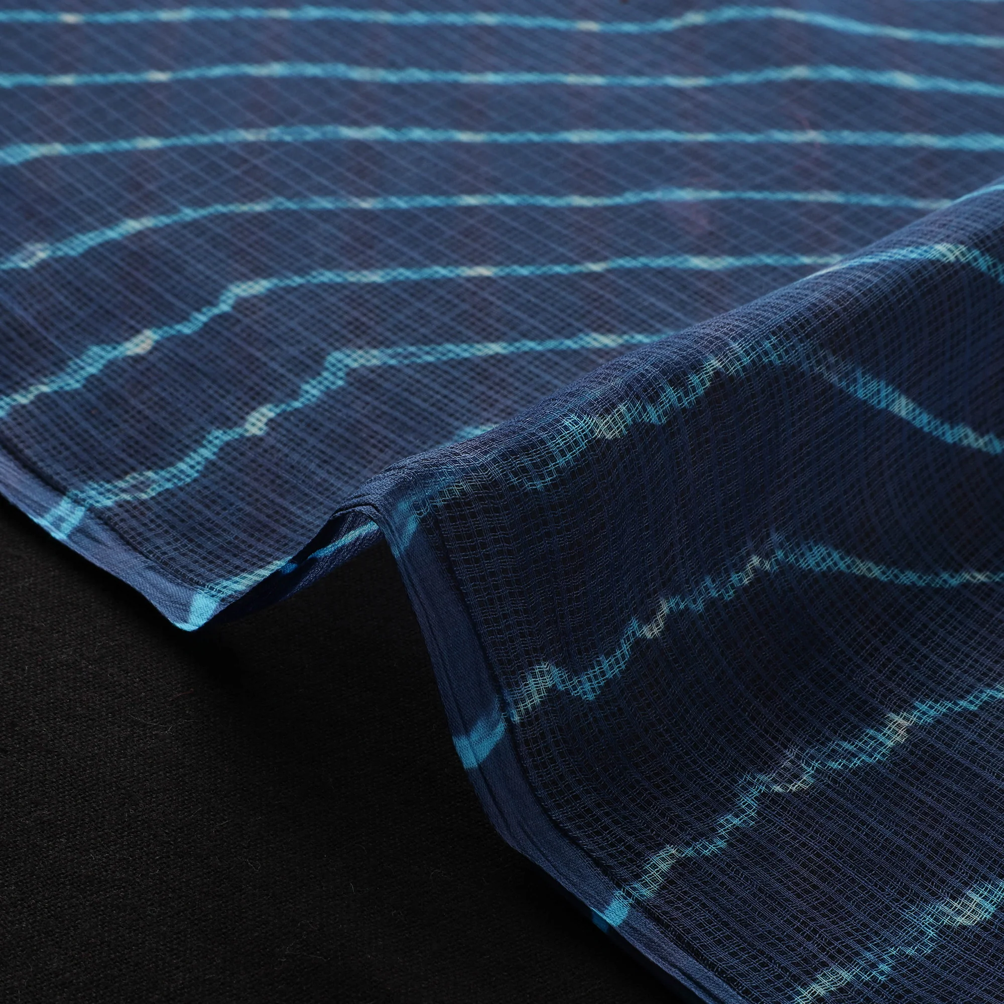 Blue - Leheriya Tie-Dye Kota Doria Cotton Fabric 01 - Image 4