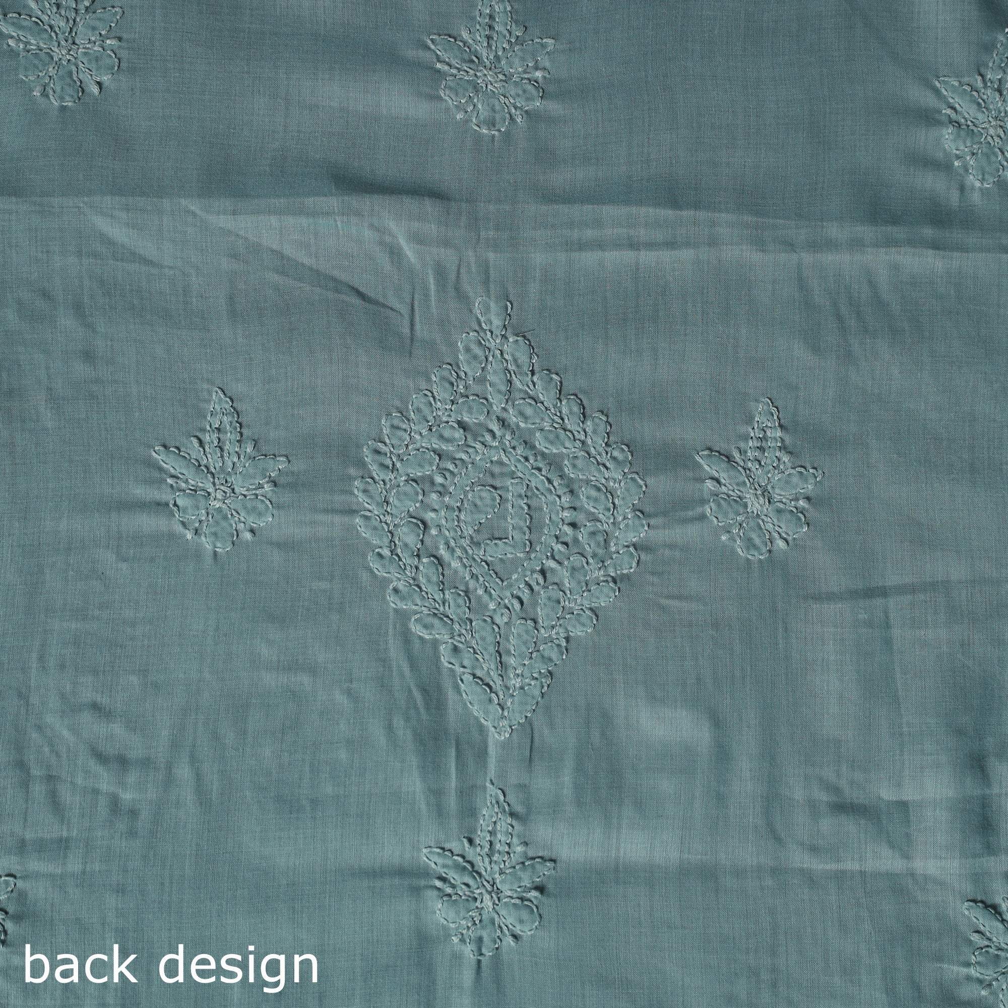 Blue - Lucknow Chikankari Parsi Style Hand Embroidered Pure Mul Cotton Unstitched Kurta Material (2.8M) 03 - Image 5