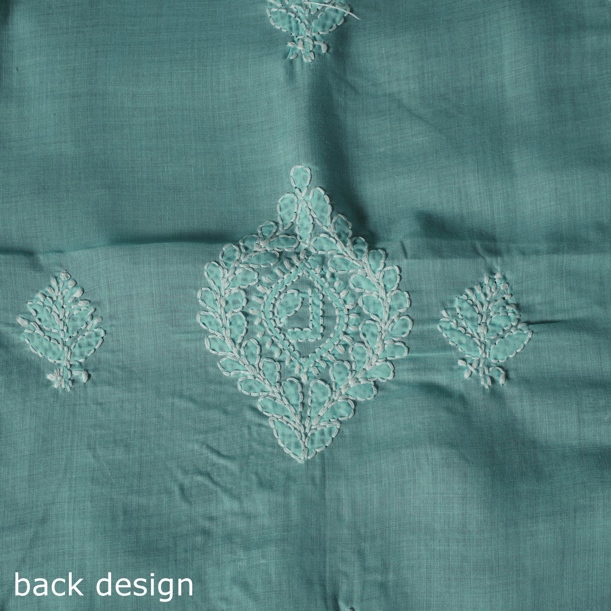 Green - Lucknow Chikankari Parsi Style Hand Embroidered Pure Mul Cotton Unstitched Kurta Material (2.8M) 20 - Image 4