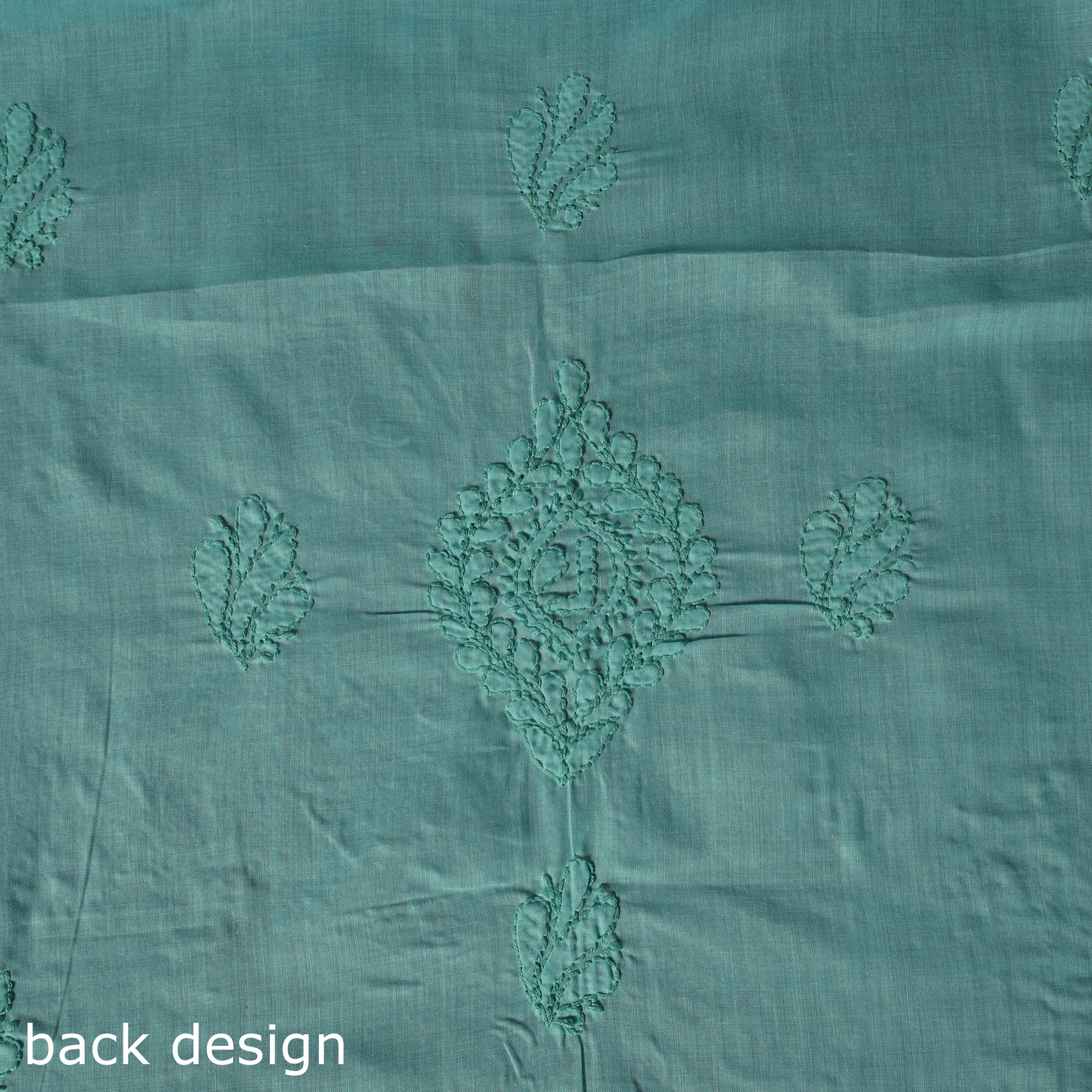 Green - Lucknow Chikankari Parsi Style Hand Embroidered Pure Mul Cotton Unstitched Kurta Material (2.8M) 21 - Image 5