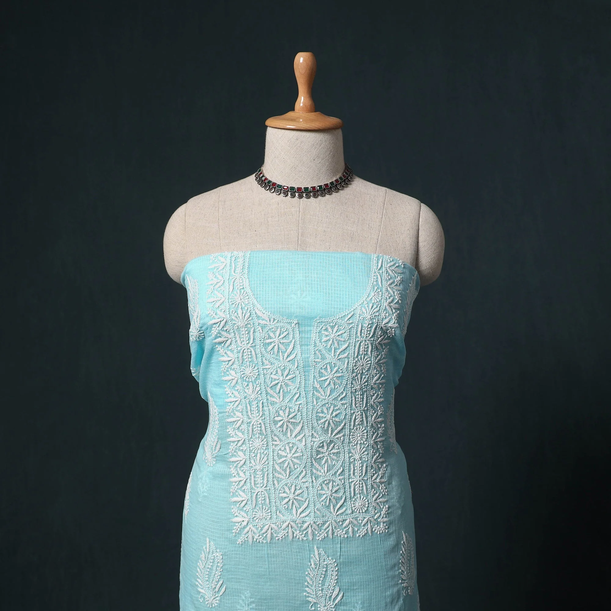 Lucknowi Chikankari Hand Embroidered Kota Doria Cotton 2pc Unstitched Dress Material Kurta Set 05 - Image 2