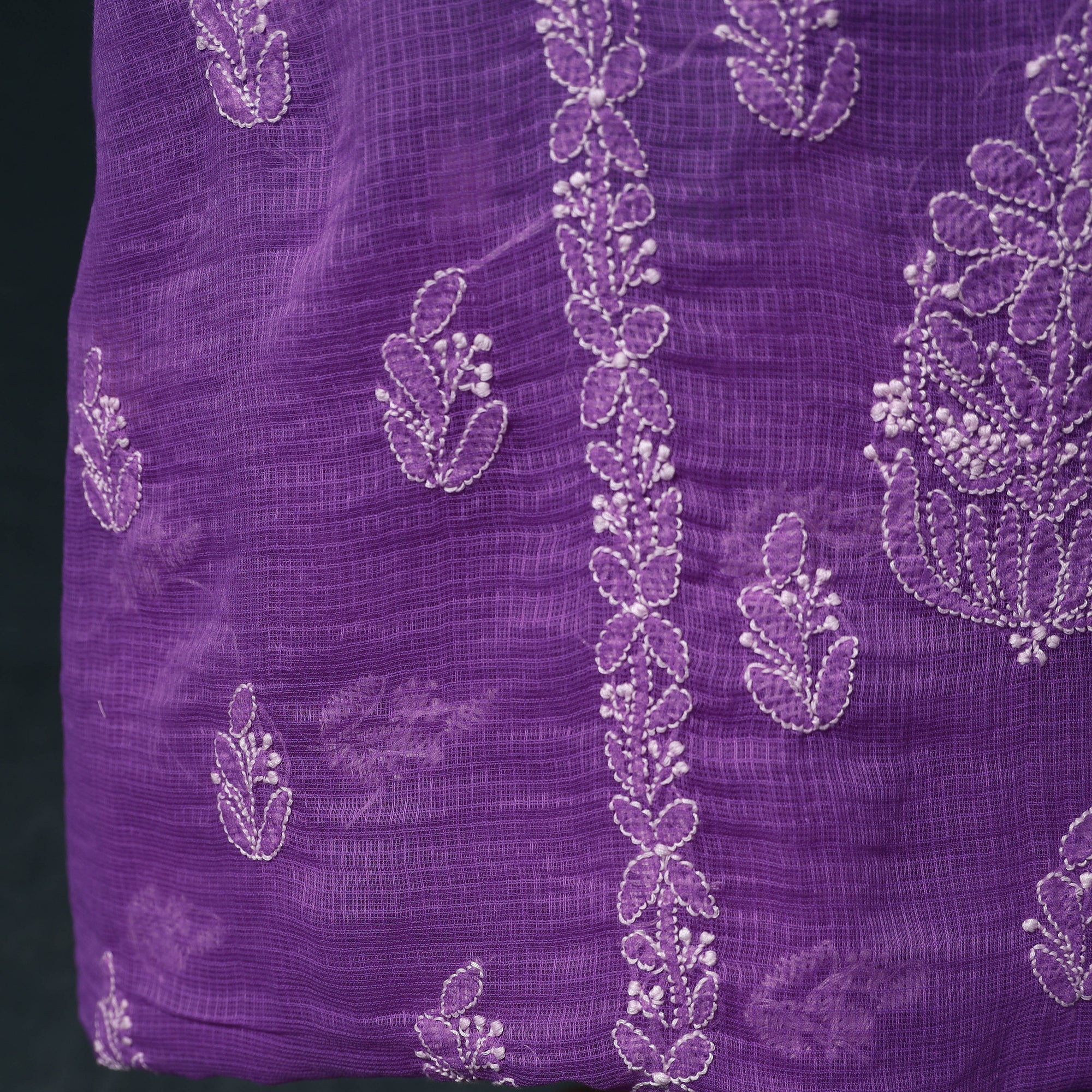 Purple - Lucknowi Chikankari Hand Embroidered Kota Doria Cotton 2pc Unstitched Dress Material Kurta Set 17 - Image 5