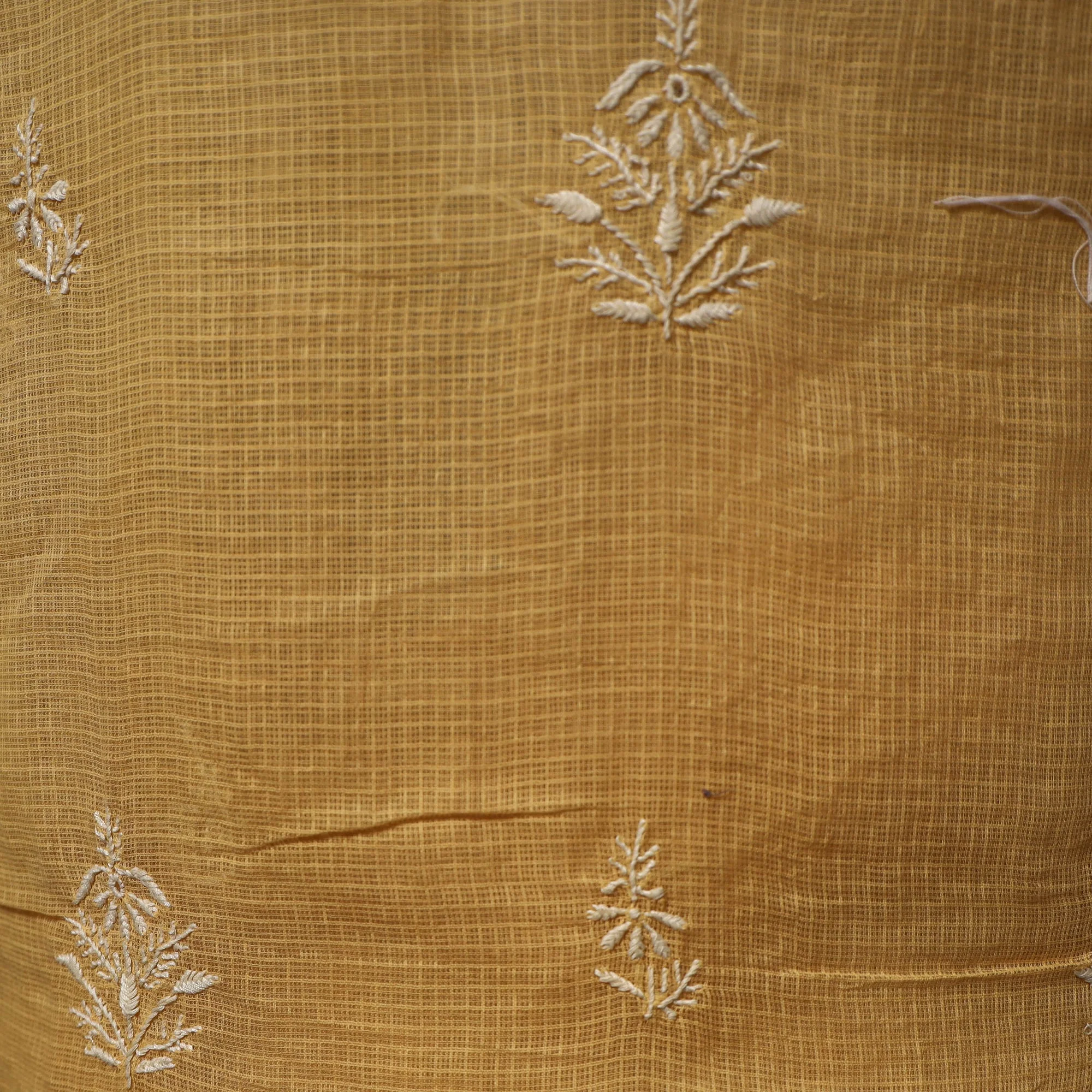 Yellow - Lucknowi Chikankari Hand Embroidered Kota Doria Cotton 2pc Unstitched Dress Material Kurta Set 28 - Image 5