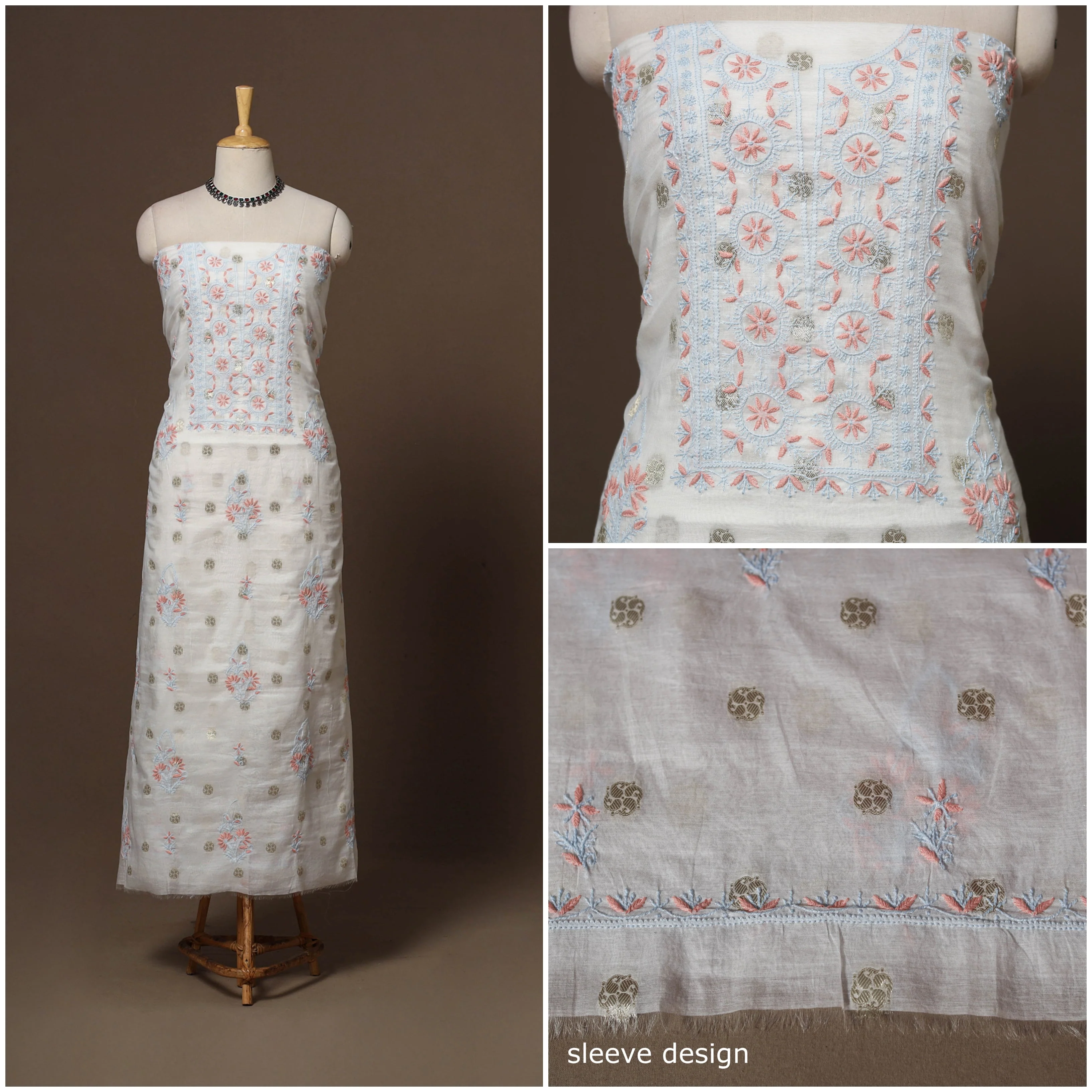 Lucknowi Chikankari Hand Embroidered Mul Chanderi 2pc Unstitched Dress Material 01 - Image 4
