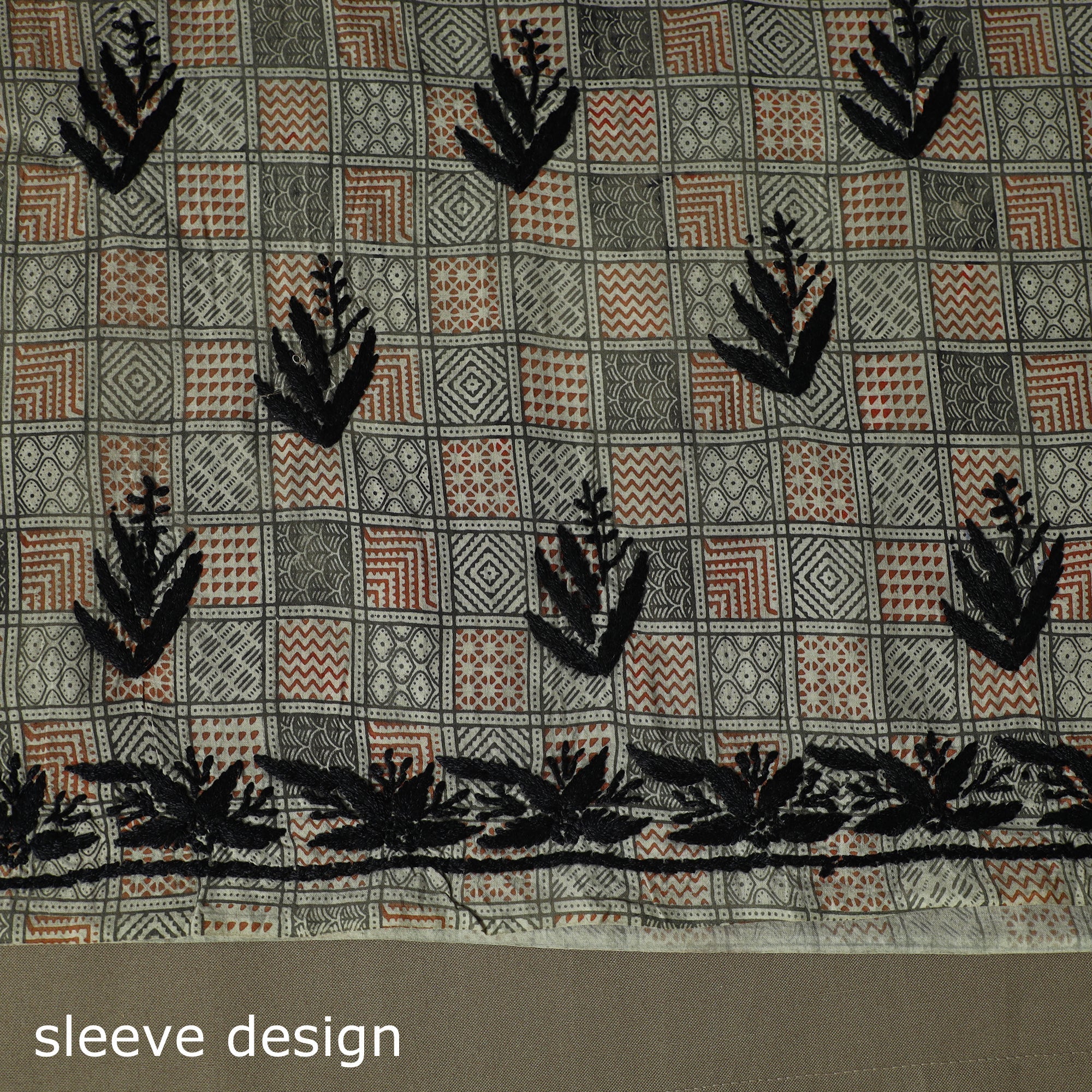 Brown - Lucknowi Chikankari Hand Work Kalamkari Unstitched Kurta Material (3M) 43 - Image 5
