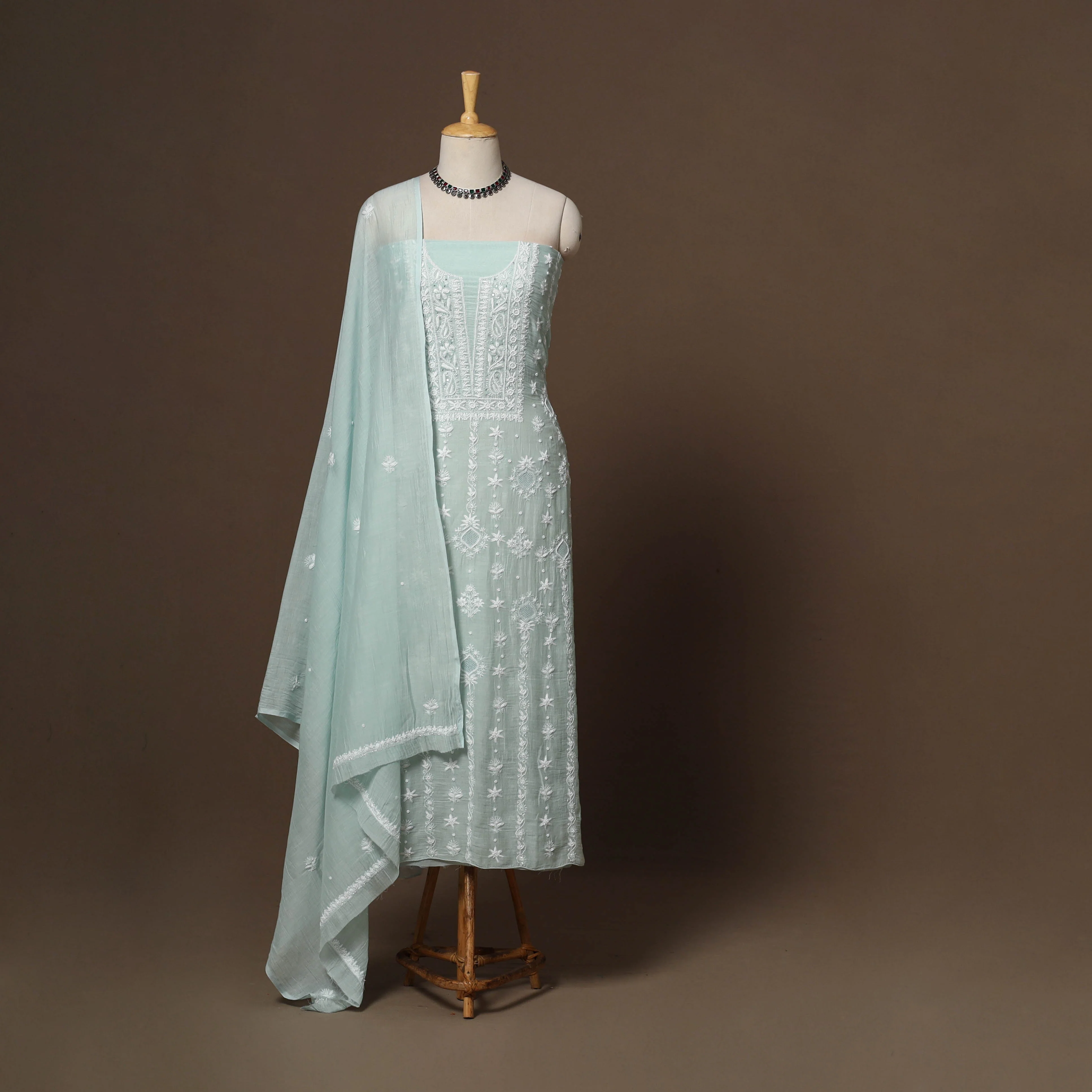 Lucknowi Chikankari Heavy Hand Embroidered Mul Chanderi 2pc Unstitched Dress Material 11