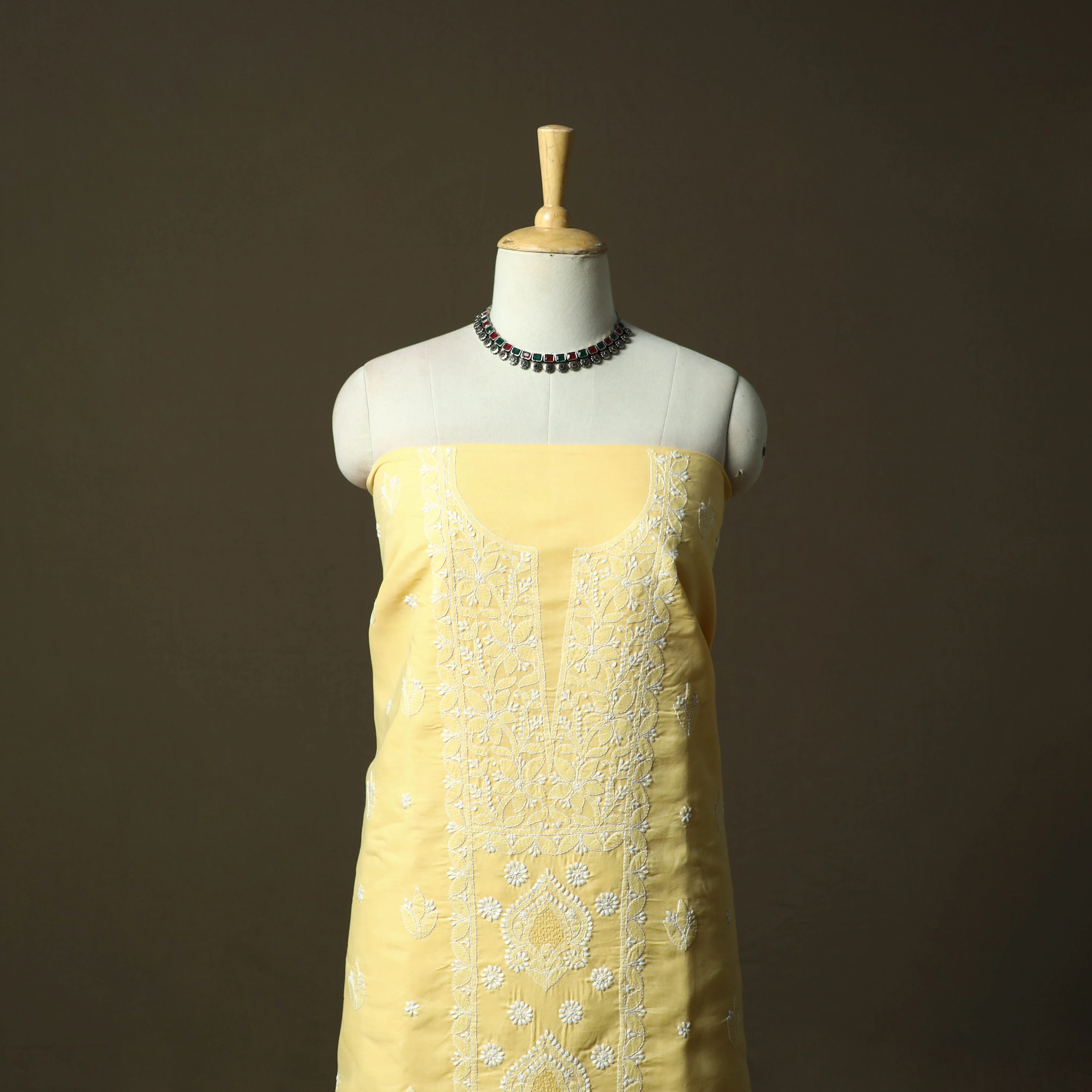 Lucknowi Hand Embroidered Cotton Chikankari 3pc Unstitched Dress Material 06 - Image 2