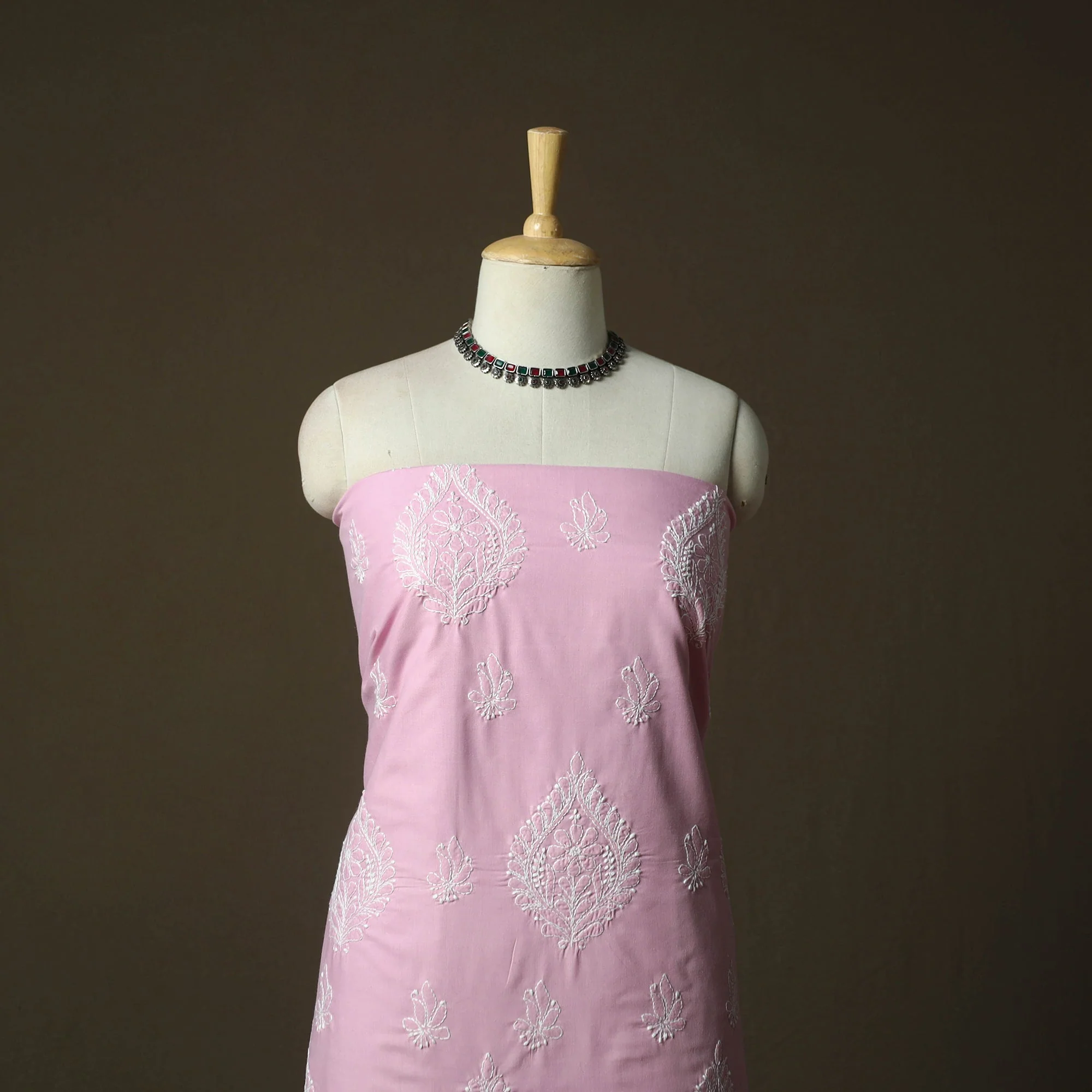 Pink - Lucknowi Hand Embroidered Cotton Chikankari 3pc Unstitched Dress Material 24 - Image 2