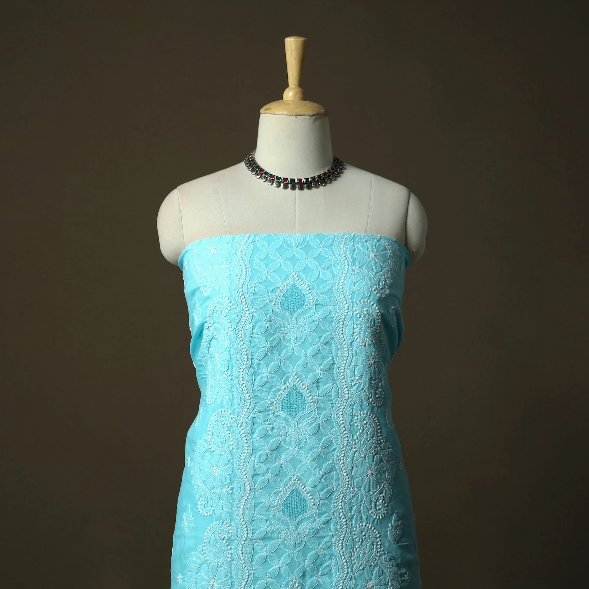 Lucknowi Hand Embroidered Cotton Chikankari 3pc Unstitched Dress Material 41 - Image 2