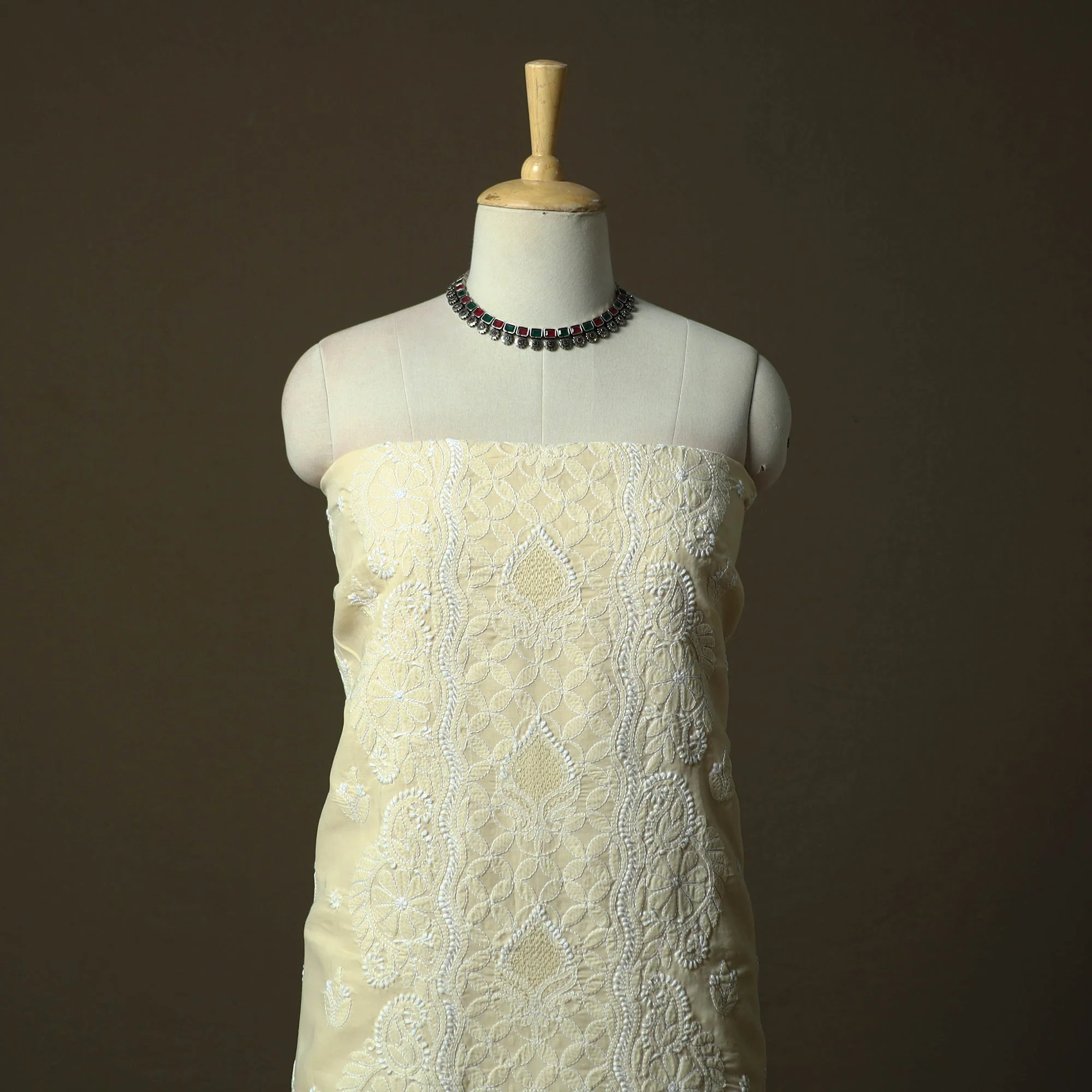 Lucknowi Hand Embroidered Cotton Chikankari 3pc Unstitched Dress Material 45 - Image 2