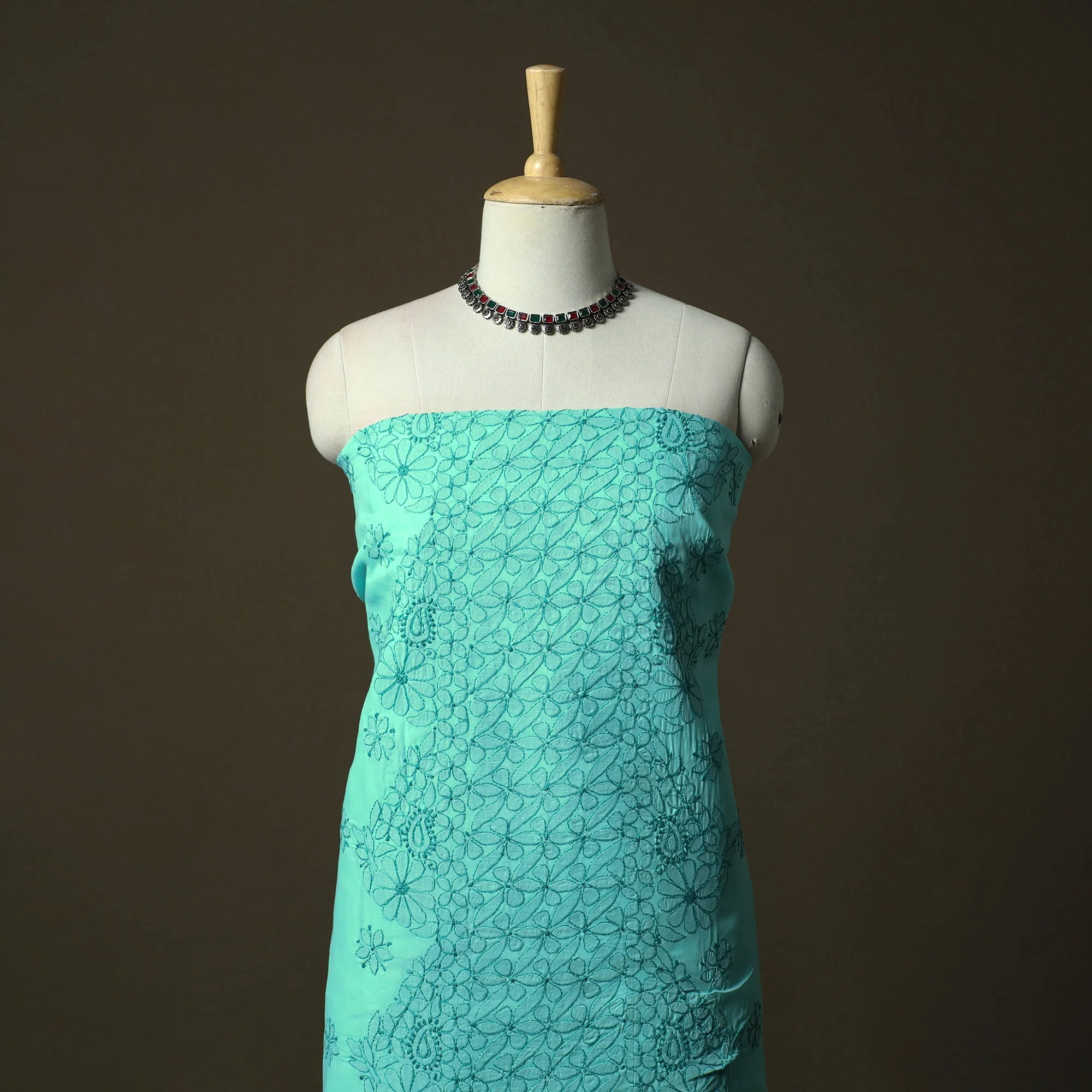 Lucknowi Hand Embroidered Cotton Chikankari 3pc Unstitched Dress Material 52 - Image 2