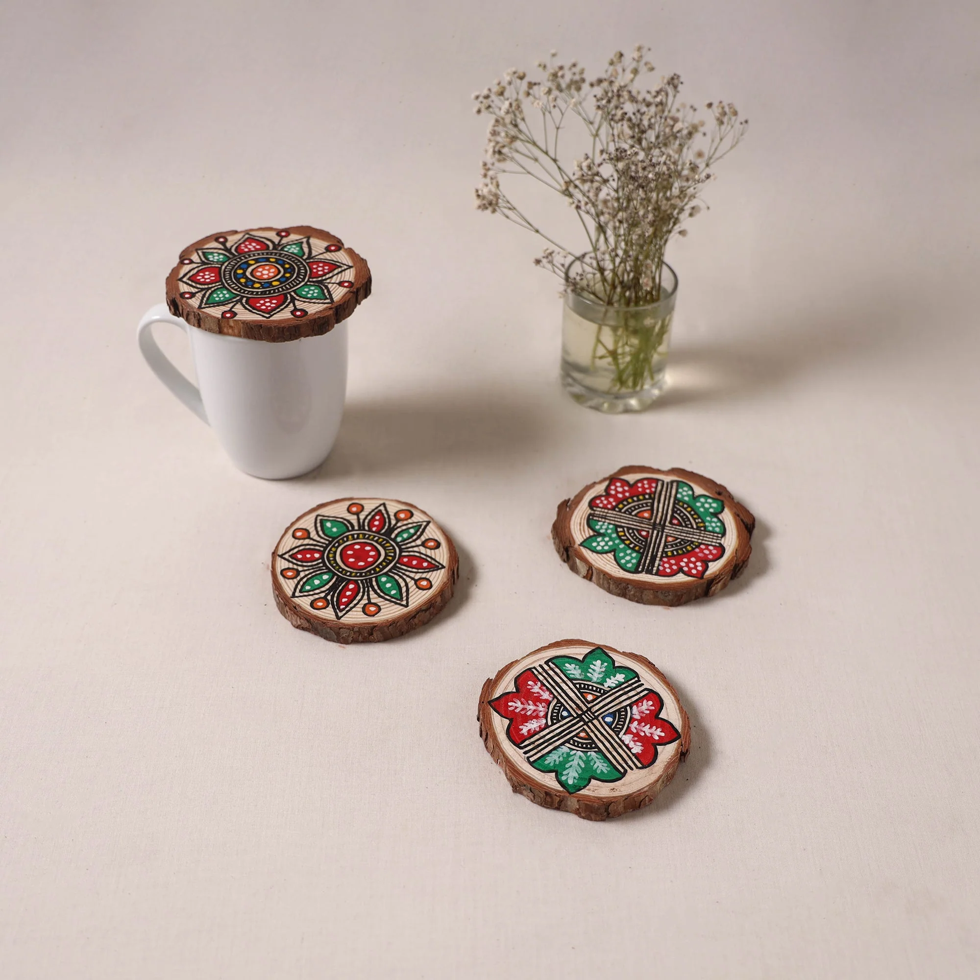 Multicolor - Madhubani Handpainted Pine Wood Coaster (Set of 4) 10