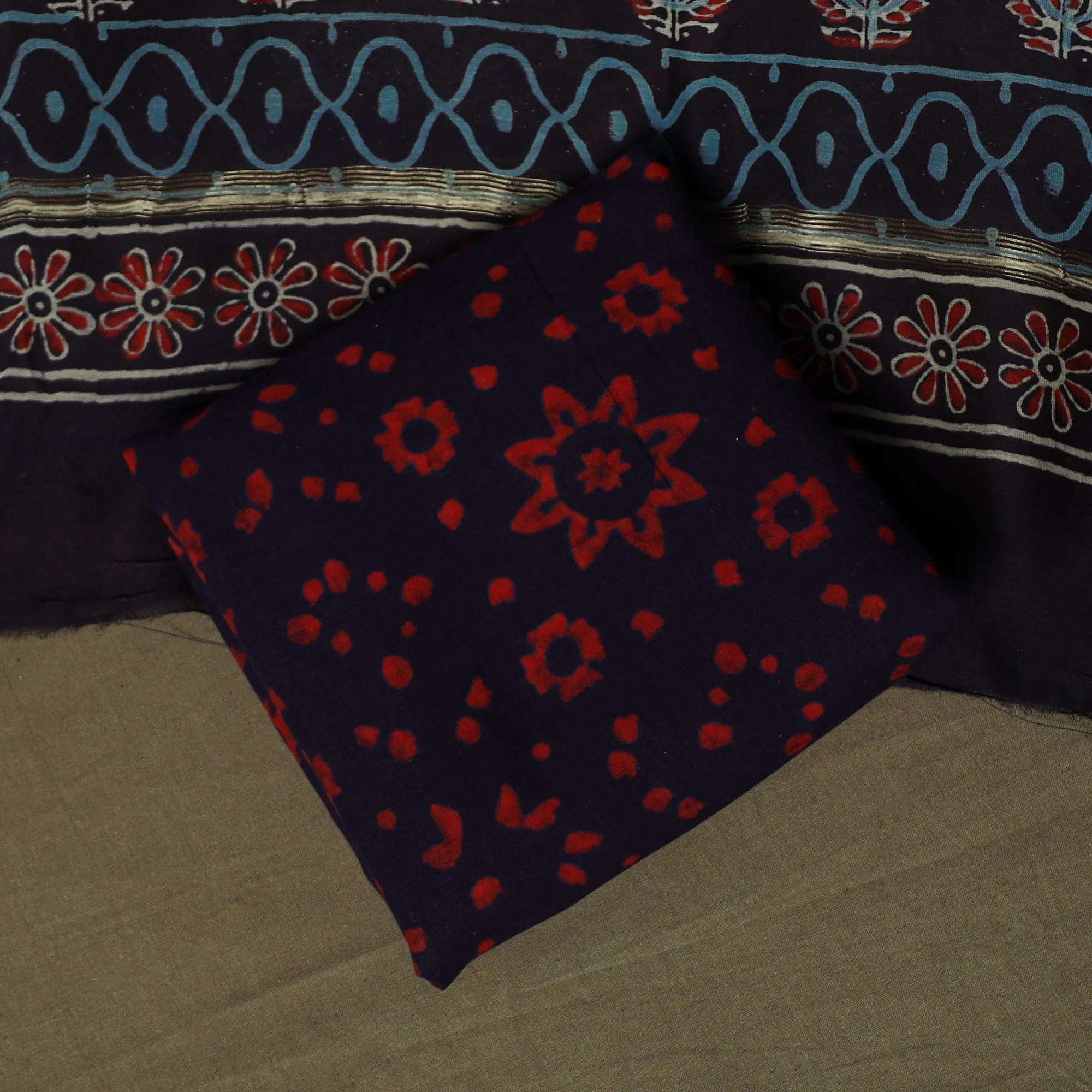 Black - Maheshwari Silk Hand Block Ajrakh Print 3pc Unstitched Dress Material 48 - Image 5