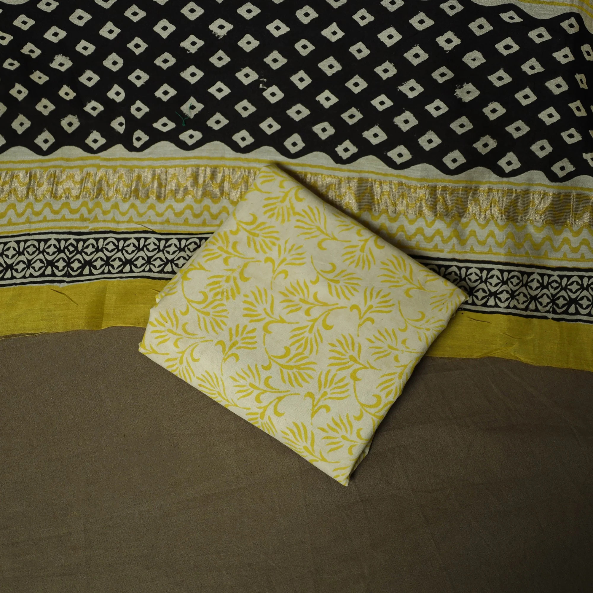 Black - Maheshwari Silk Hand Block Bagru Print 3pc Unstitched Dress Material 02 - Image 5