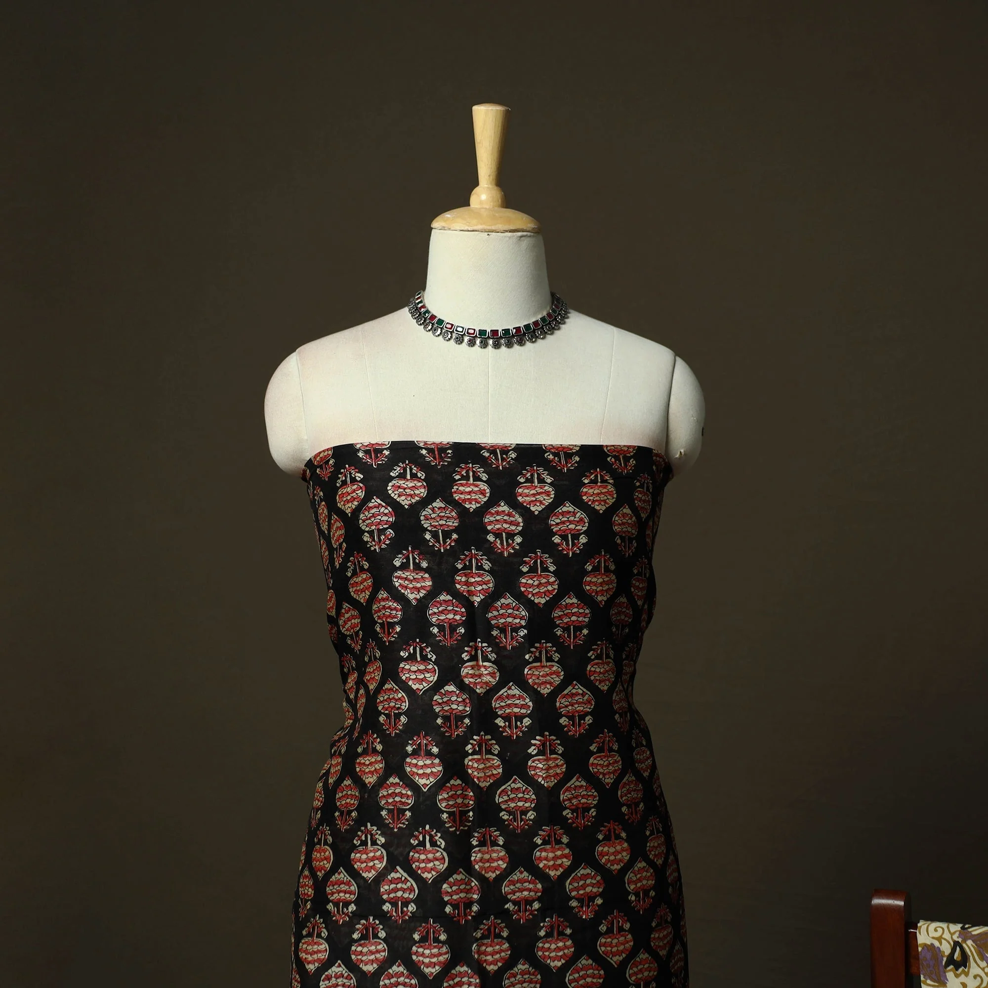Black - Maheshwari Silk Hand Block Bagru Print 3pc Unstitched Dress Material 30 - Image 3
