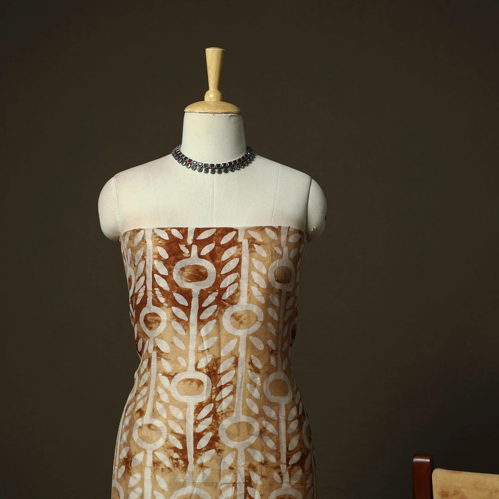 Brown - Maheshwari Silk Hand Block Bagru Print 3pc Unstitched Dress Material 52 - Image 3