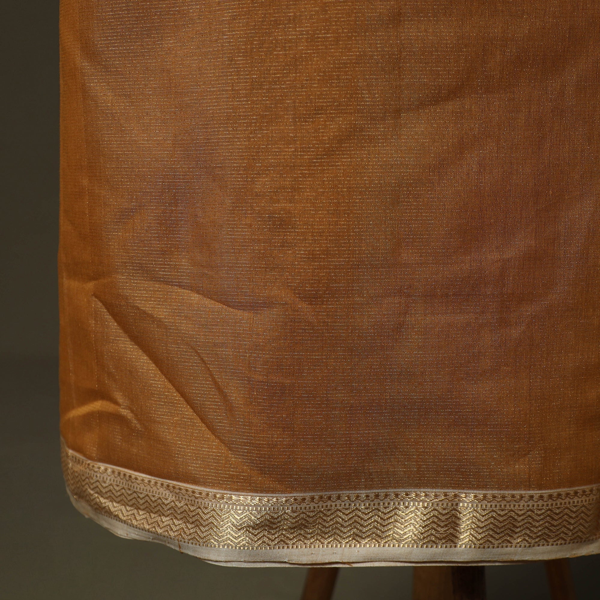 Brown - Maheshwari Silk Tissue Zari Handloom 2pc Unstitched Dress Material with Zari Border 39 - Image 5