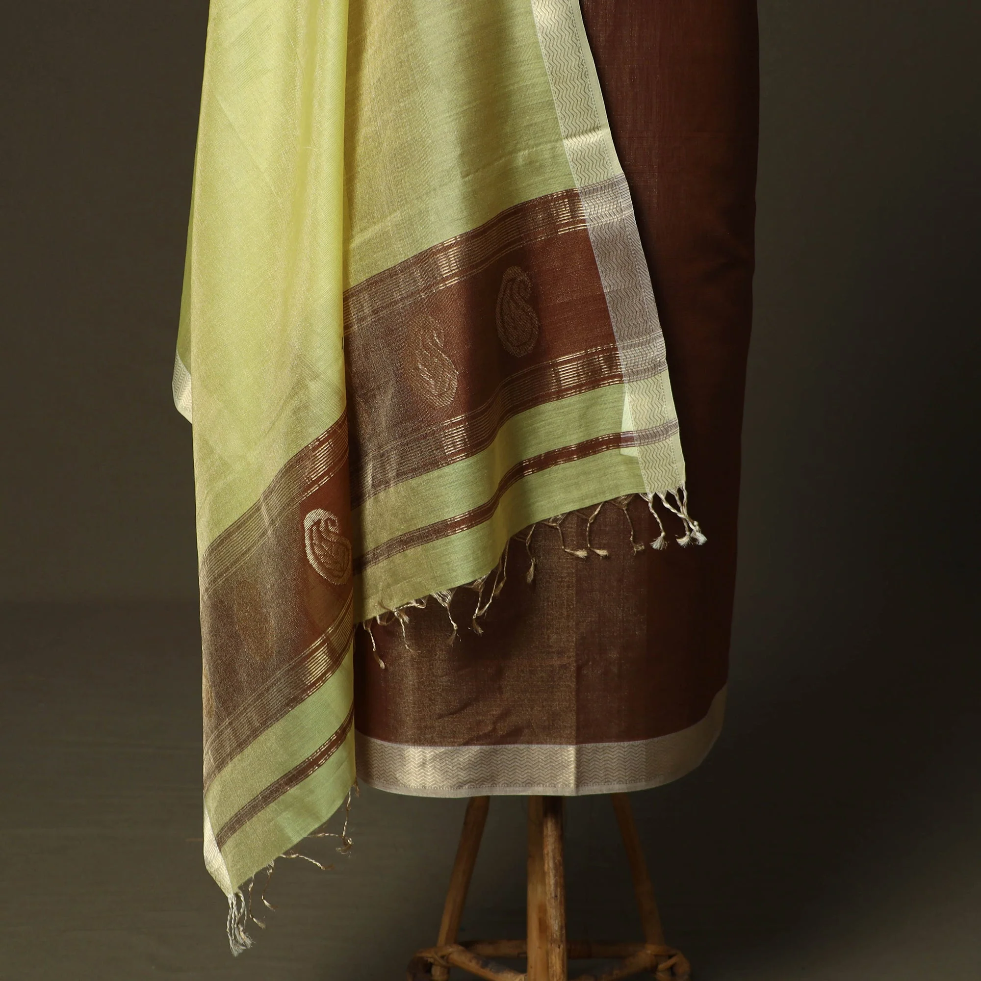 Brown - Maheshwari Silk Tissue Zari Handloom 2pc Unstitched Dress Material with Zari Border 41 - Image 4