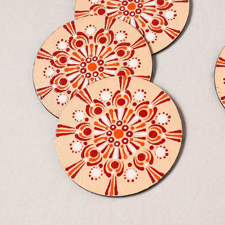 Peach - Mandala Art Handpainted Wooden Coasters (Set of 6) 18 - Image 2
