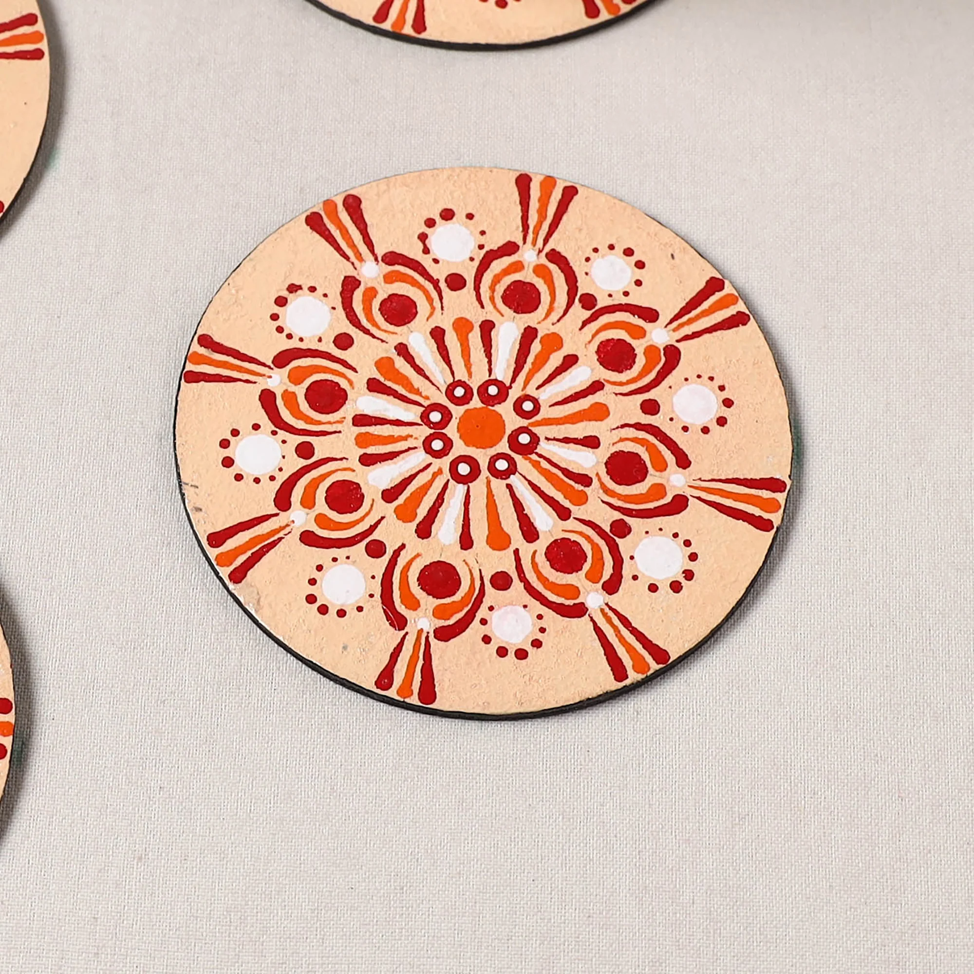 Peach - Mandala Art Handpainted Wooden Coasters (Set of 6) 18 - Image 3