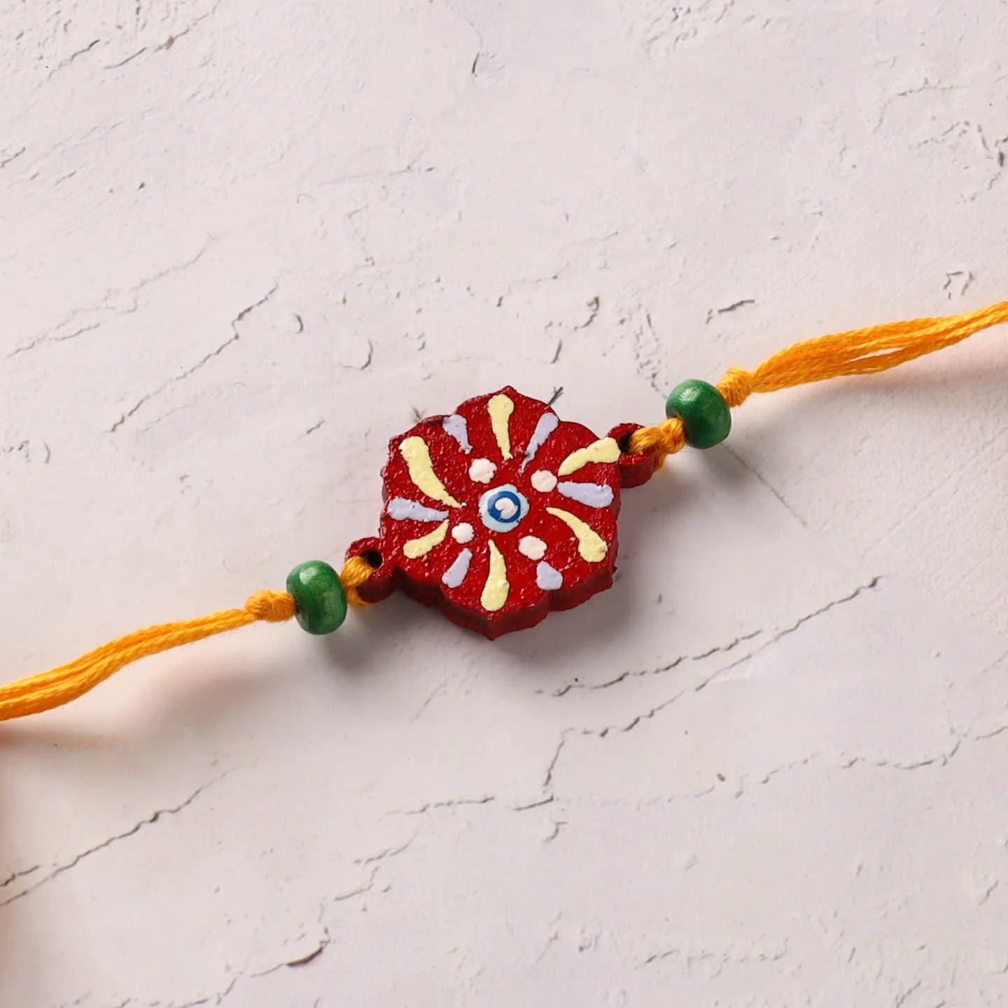 Red - Flower Mandala Art Handpainted Wooden Rakhi 15 - Image 2