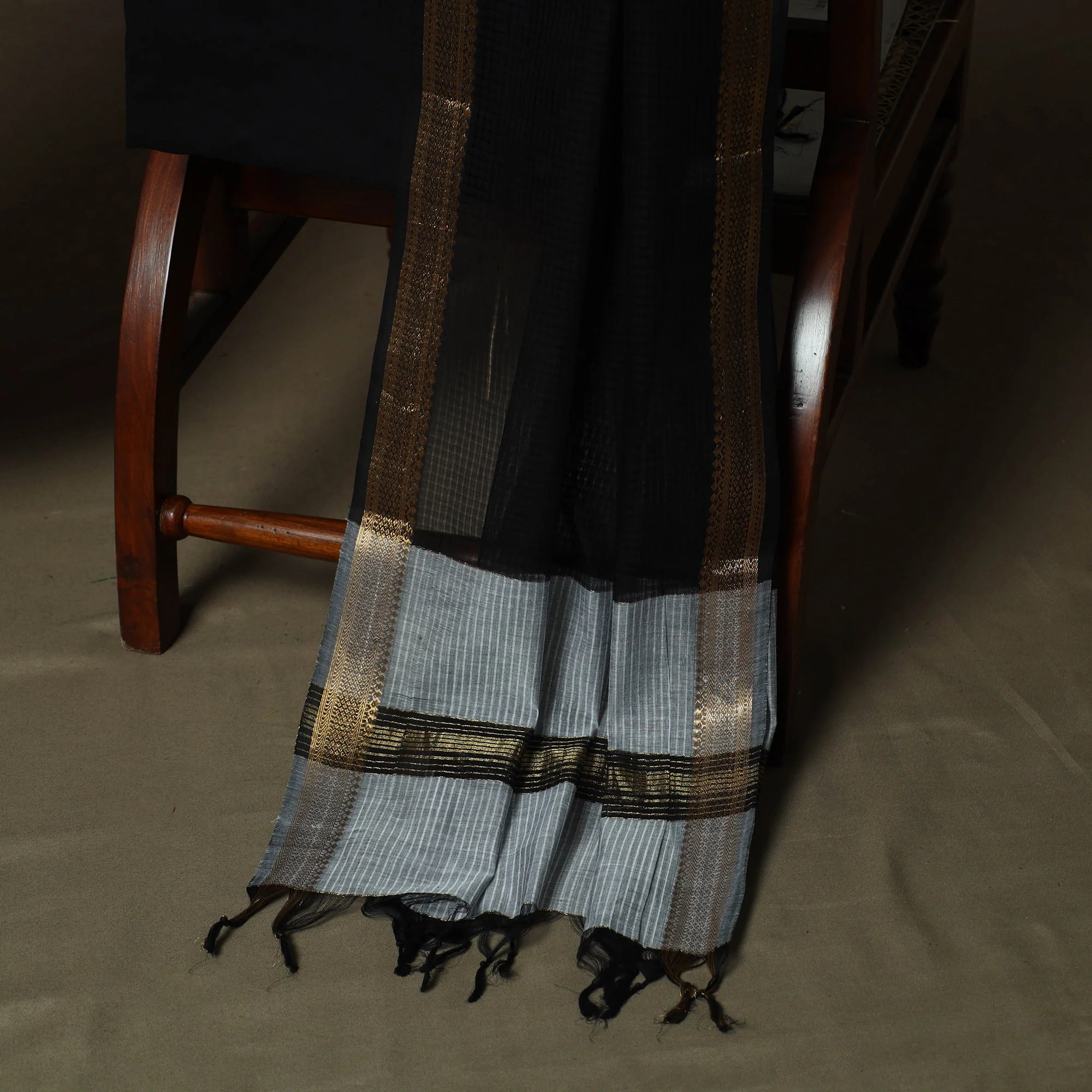 Grey - Mangalagiri Cotton 3pc Unstitched Dress Material 79 - Image 4
